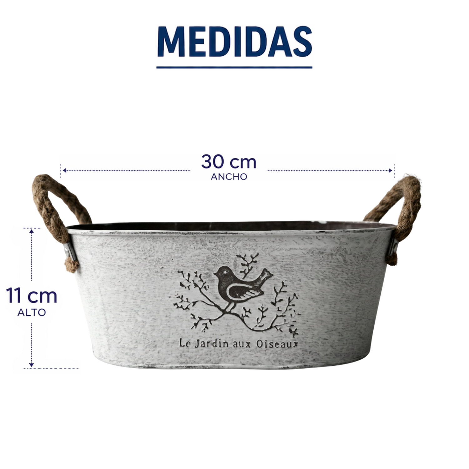 Set 2 Macetero Metalico Blanco Ovalado Decorativo Con Asas M-6