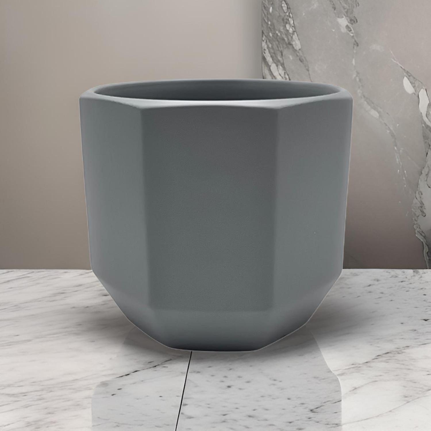 Macetero Maceta De Ceramica Gris Lineas Verticales S-2