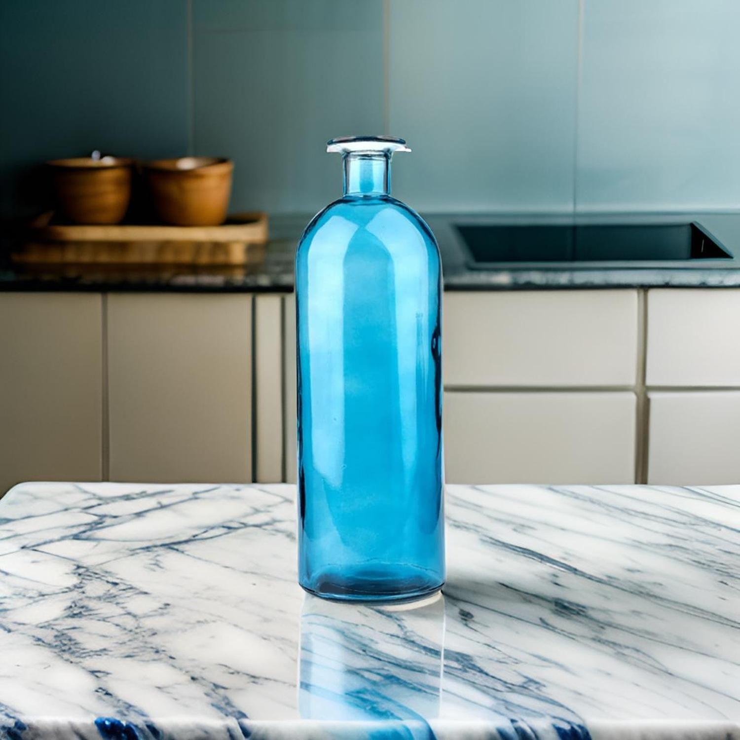 Florero Botella Decorativa De Vidrio Cristal Tonos Azules-3