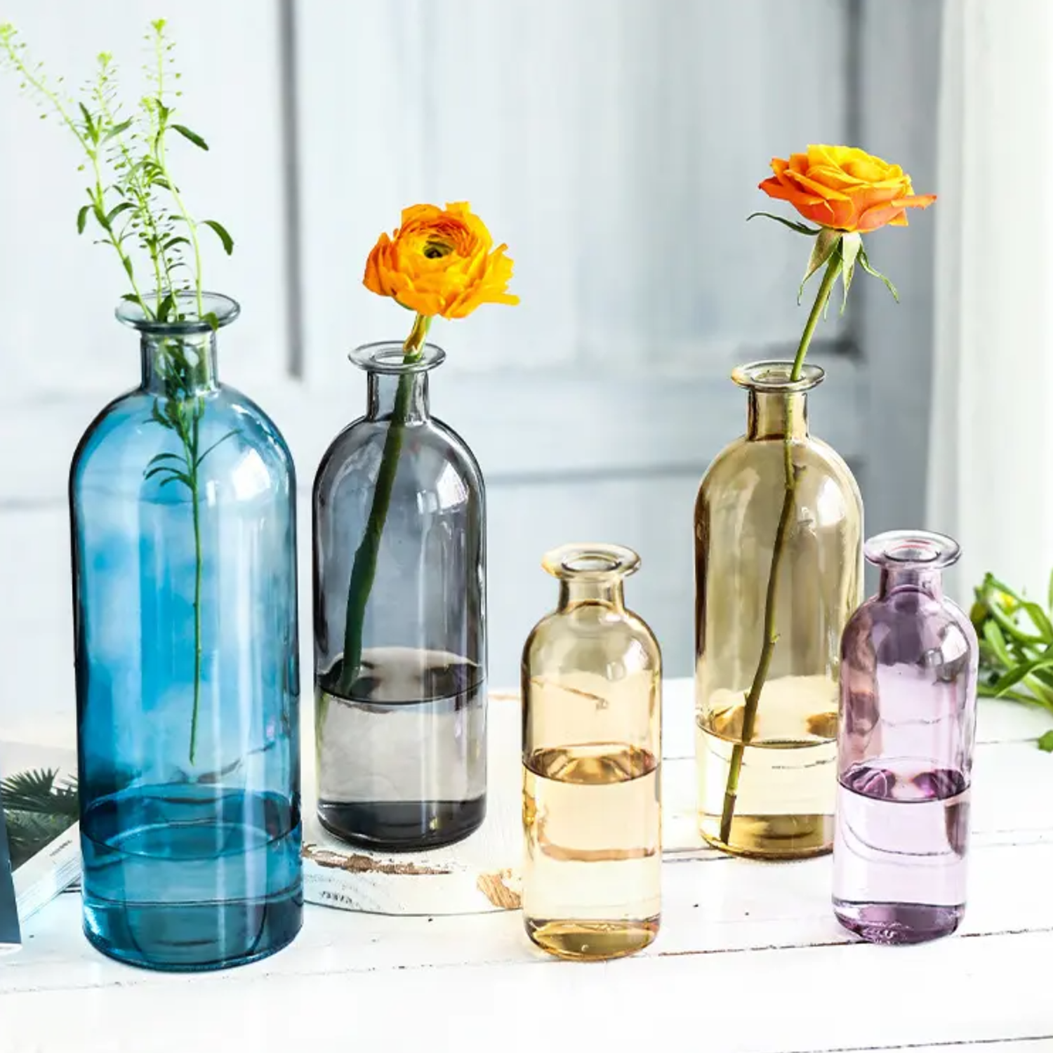 Florero Botella Decorativa De Vidrio Cristal Tonos Azules-6