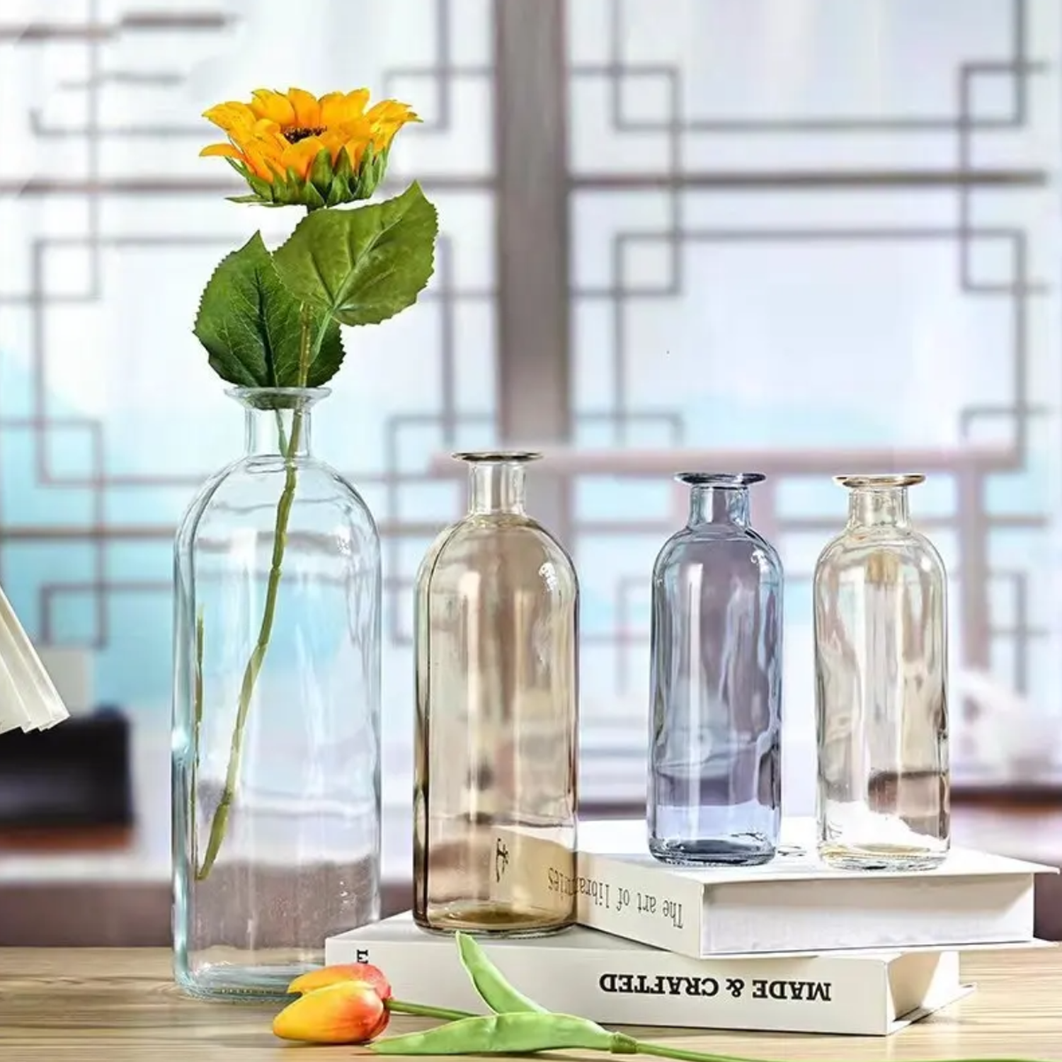 Florero Botella Decorativa De Vidrio Cristal Tonos Azules-7