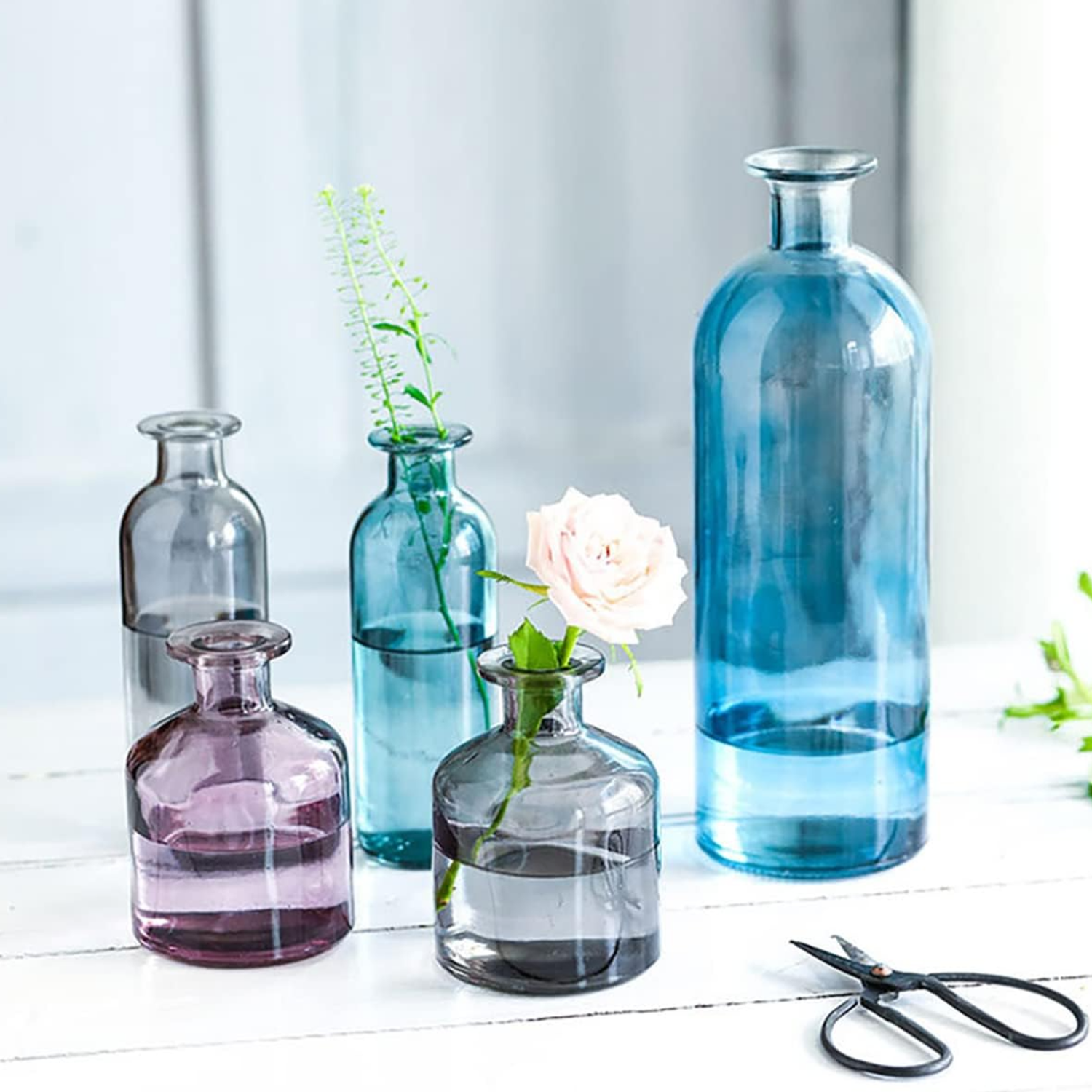 Florero Botella Decorativa De Vidrio Cristal Tonos Azules-8