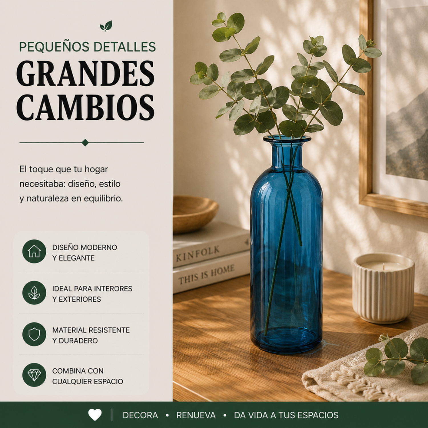 Florero Botella De Vidrio Decorativo Tonos Azules L-4
