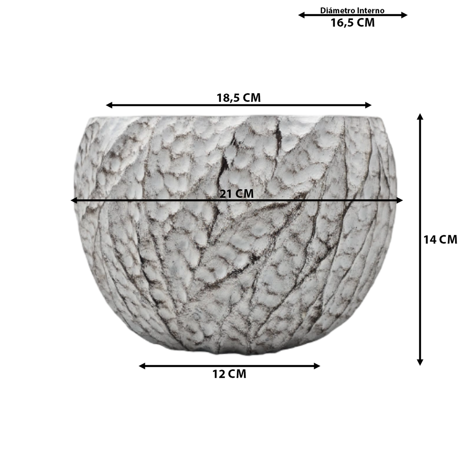 Macetero Maceta Acabado Cemento Relieve Hojas Blanco L-5