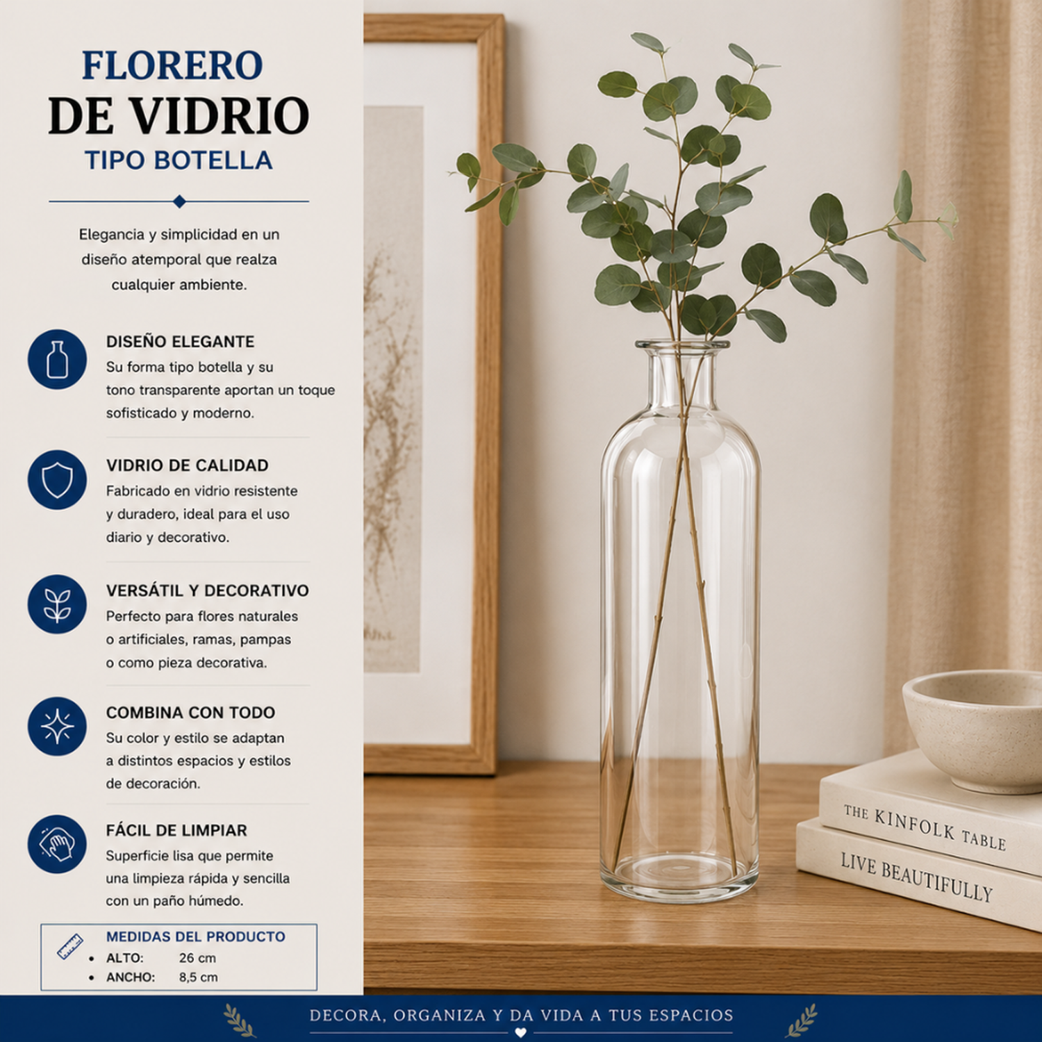 Set 2 Florero De Vidrio Tipo Botella Decorativo Moderno M-4