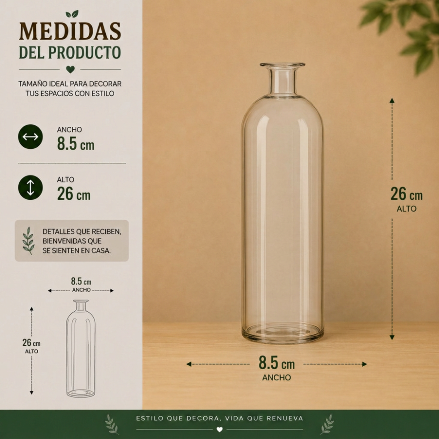 Set 2 Florero De Vidrio Tipo Botella Decorativo Moderno M-6