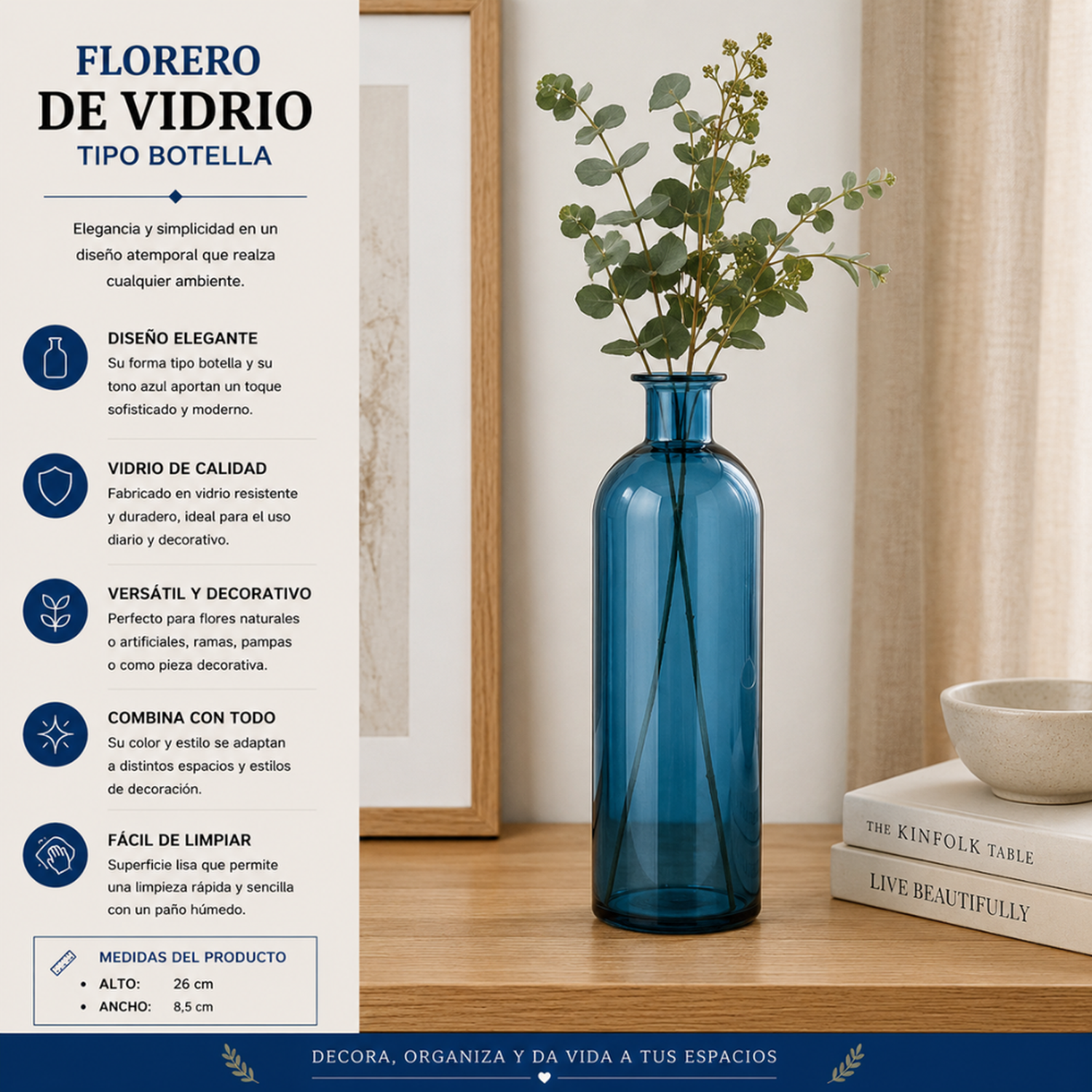 Set 2 Florero De Vidrio Tipo Botella Decorativo Moderno M-3