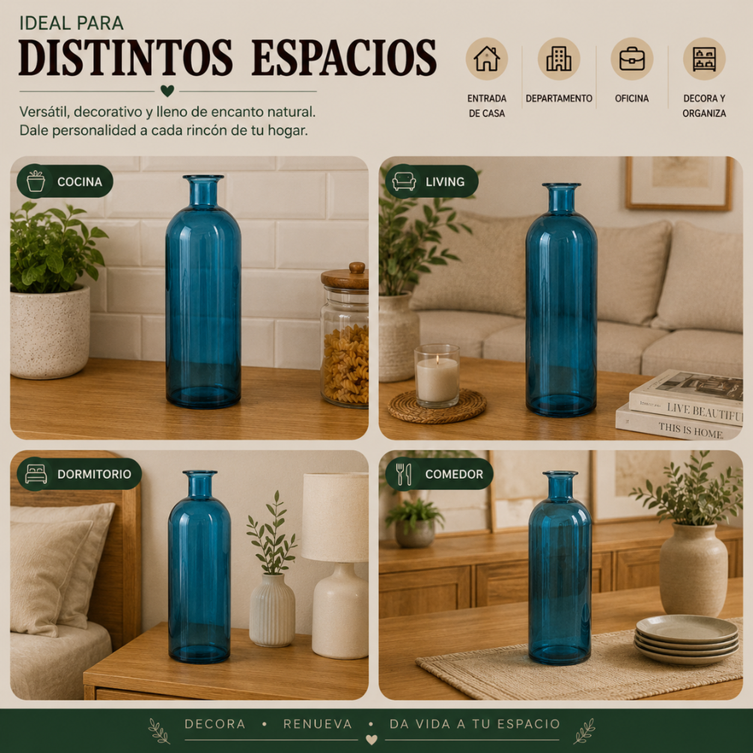 Set 2 Florero De Vidrio Tipo Botella Decorativo Moderno M-4