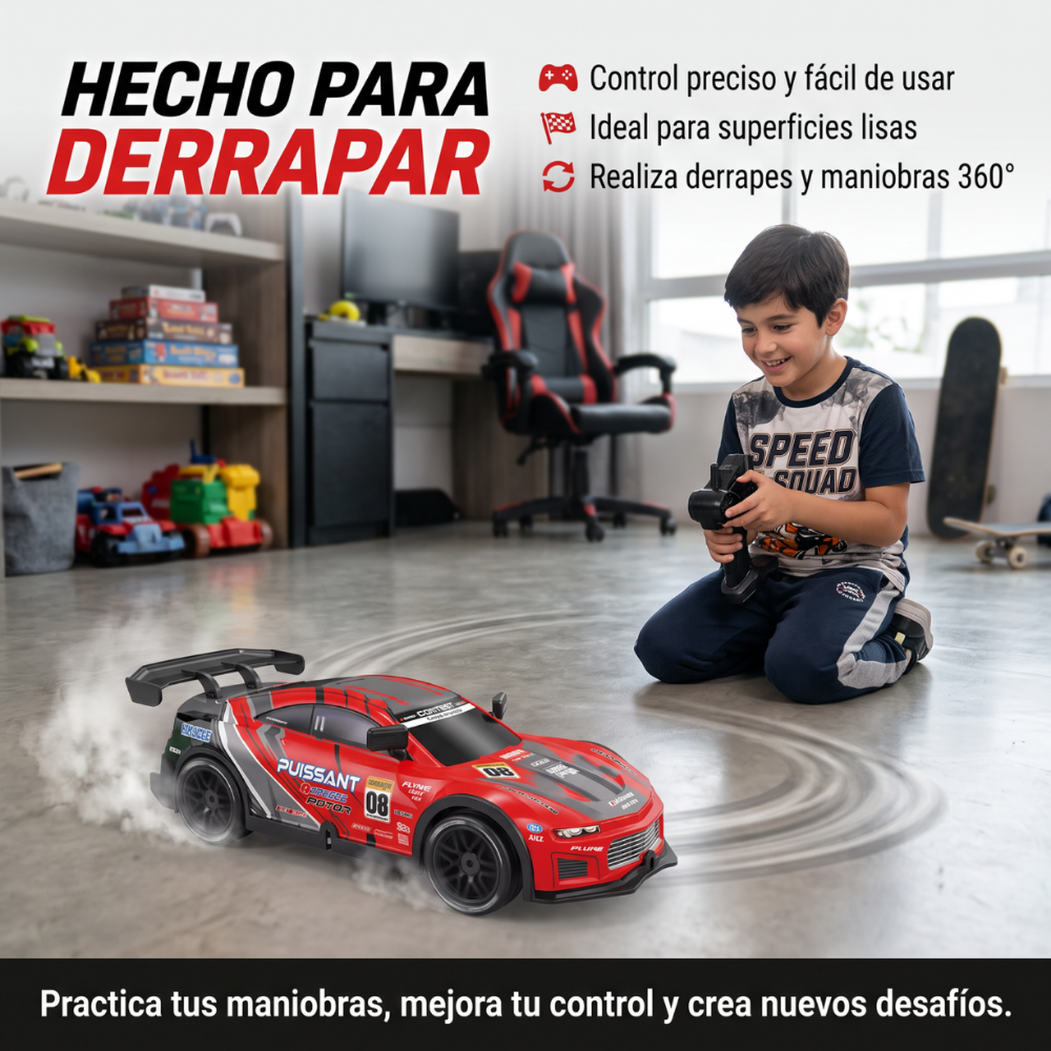Auto Drift Control Rc Derrape Recargable Deportivo Luces-3