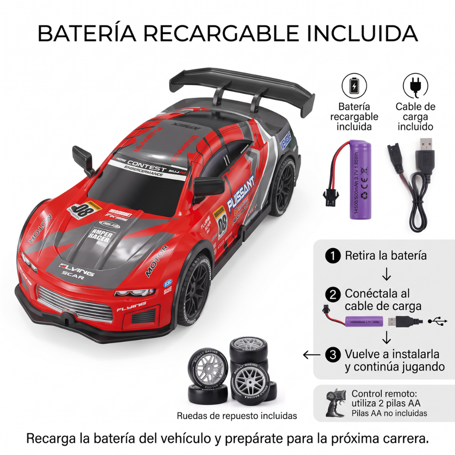 Auto Drift Control Rc Derrape Recargable Deportivo Luces-5