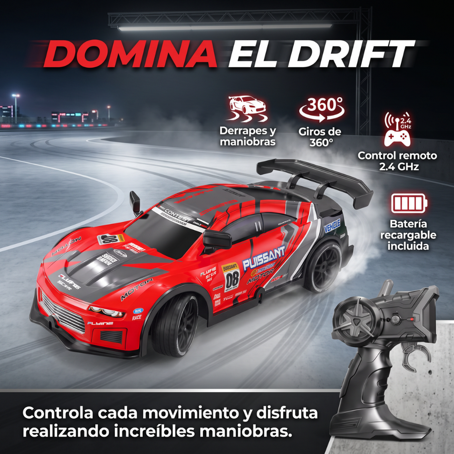 Auto Drift Control Rc Derrape Recargable Deportivo Luces-7