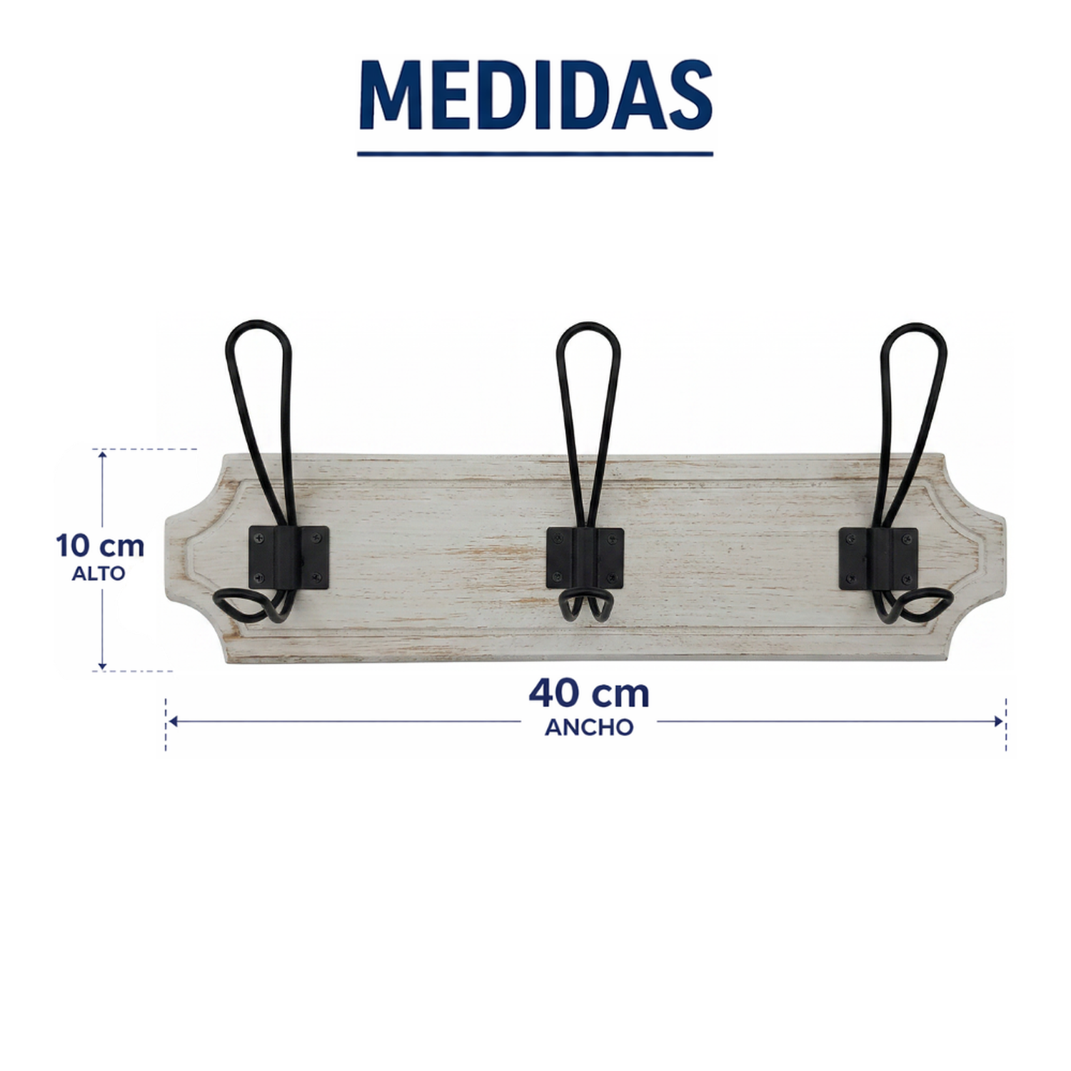 Perchero 3 Ganchos Doble Colgadores De Madera Ropa Blanco-3