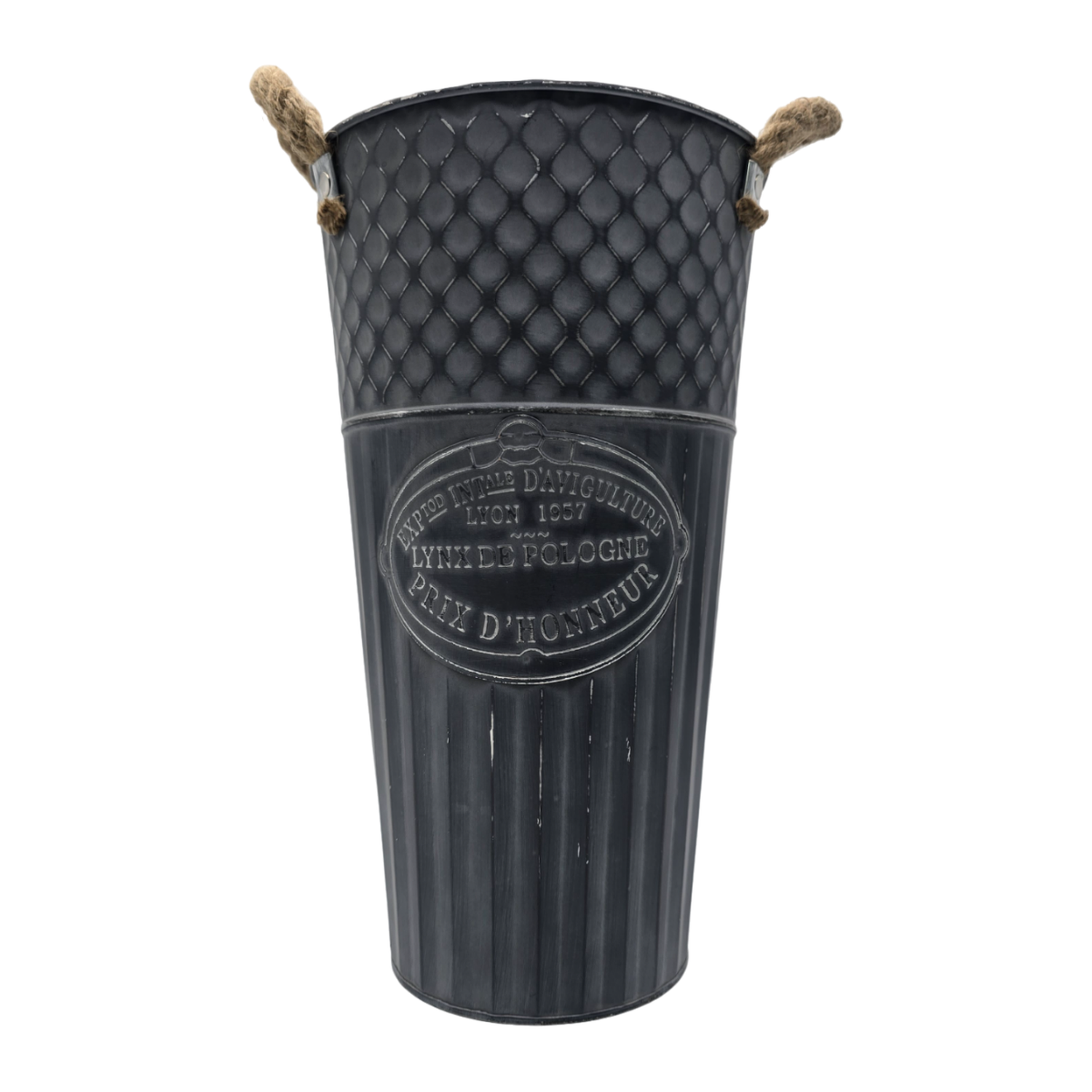 Macetero Balde Metalico Decorativo Vintage Desgastado Gris L-0