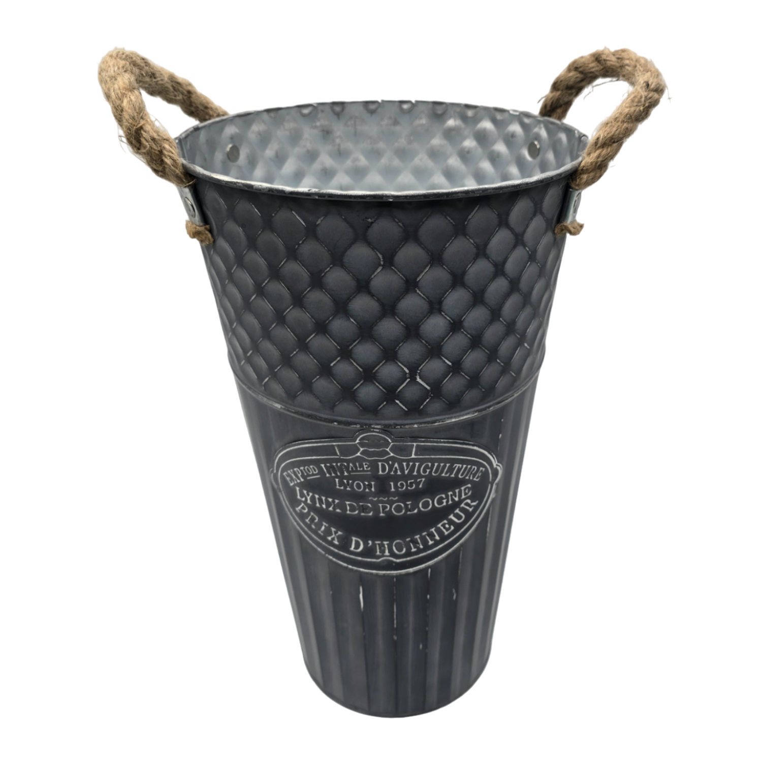 Macetero Balde Metalico Decorativo Vintage Desgastado Gris L-1