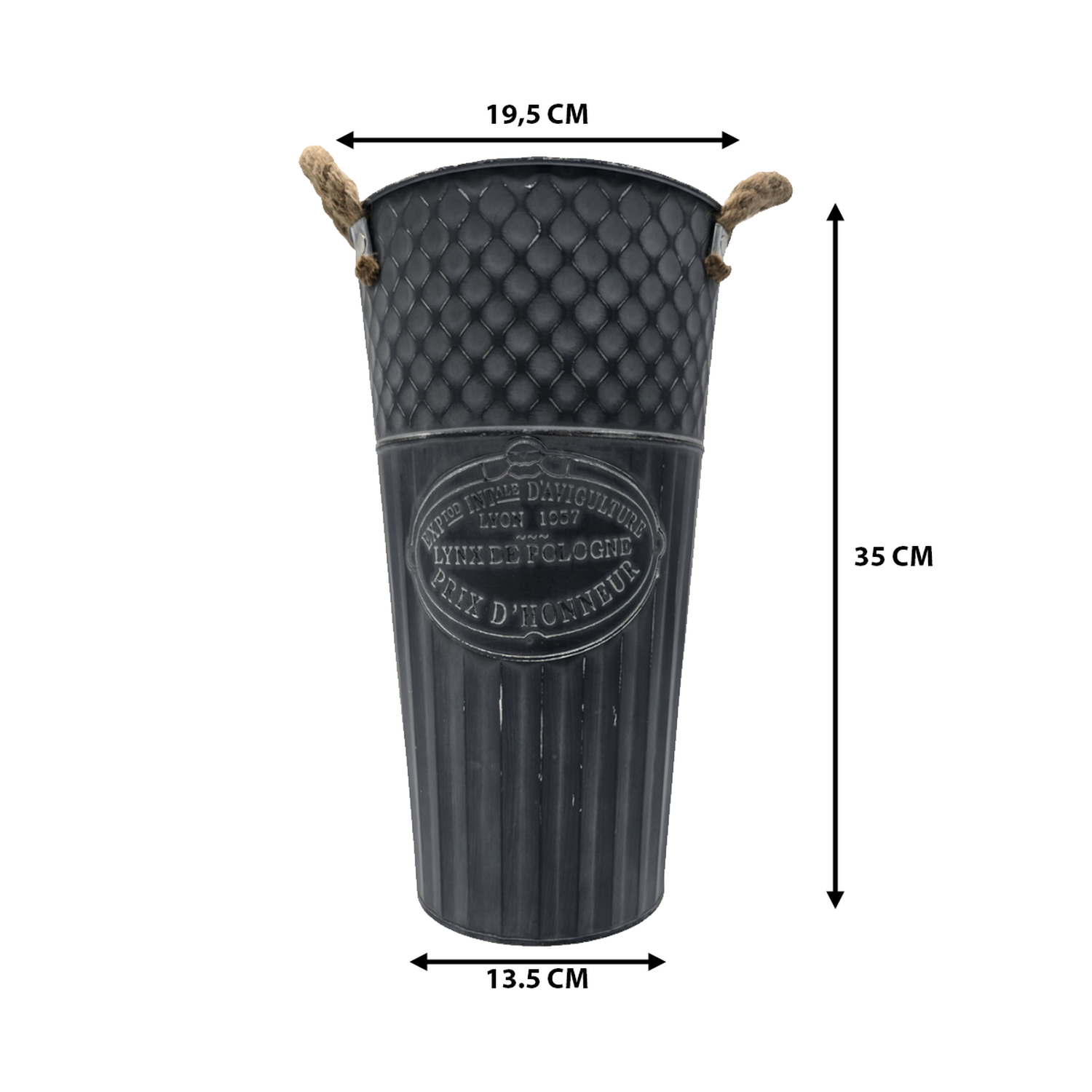 Macetero Balde Metalico Decorativo Vintage Desgastado Gris L-2