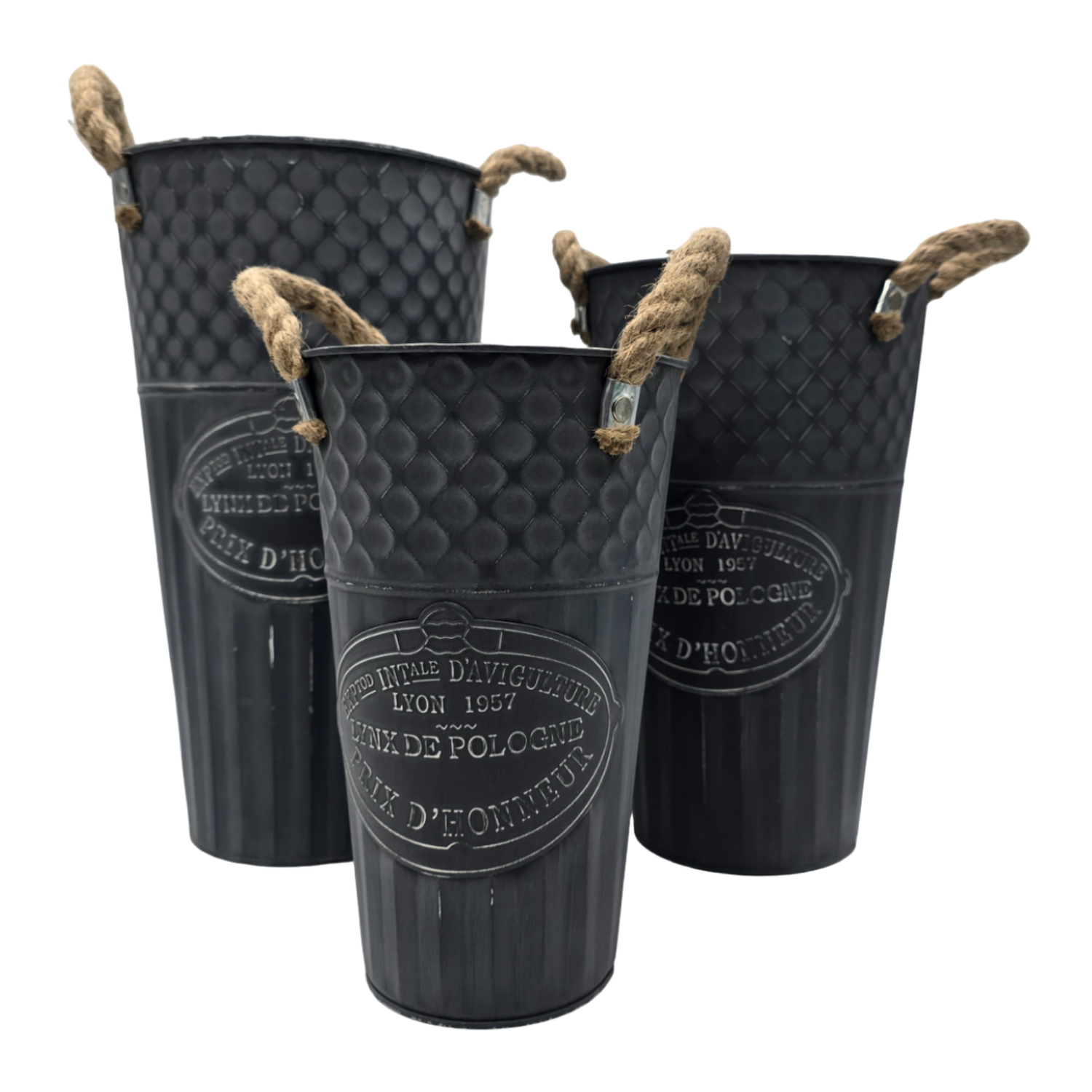 Macetero Balde Metalico Decorativo Vintage Desgastado Gris L-3