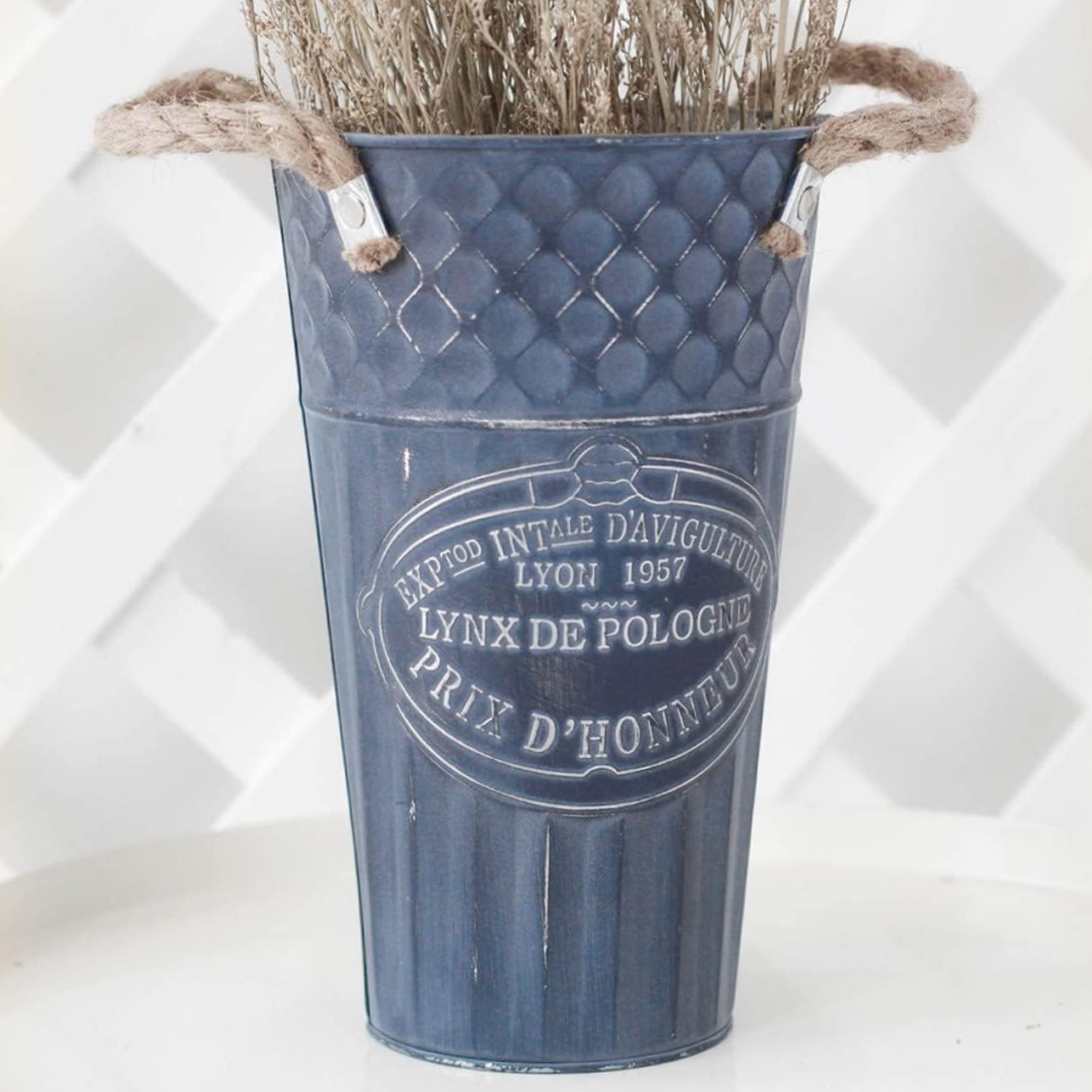 Macetero Balde Metalico Decorativo Vintage Desgastado Gris L-6