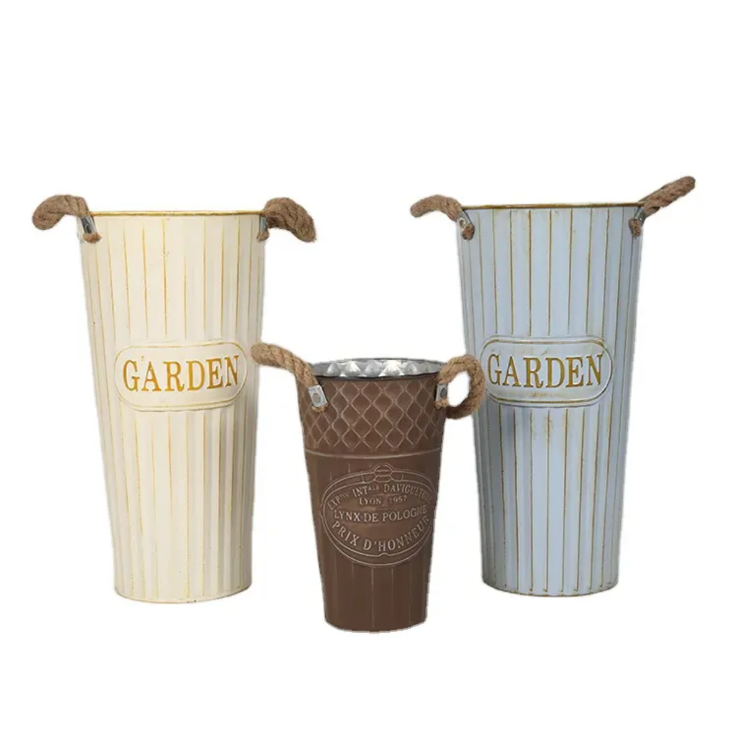 Macetero Balde Metalico Decorativo Vintage Desgastado Gris L-8