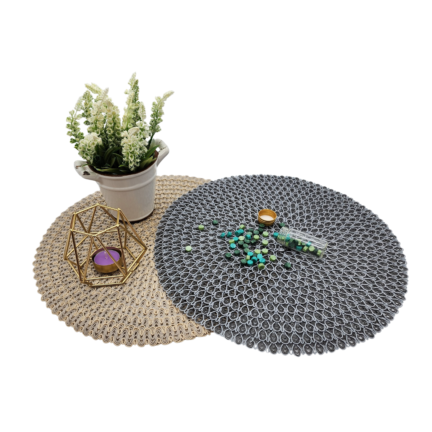 Set 6 Individuales Circulares Estilo Zigzag Diseño Café-4