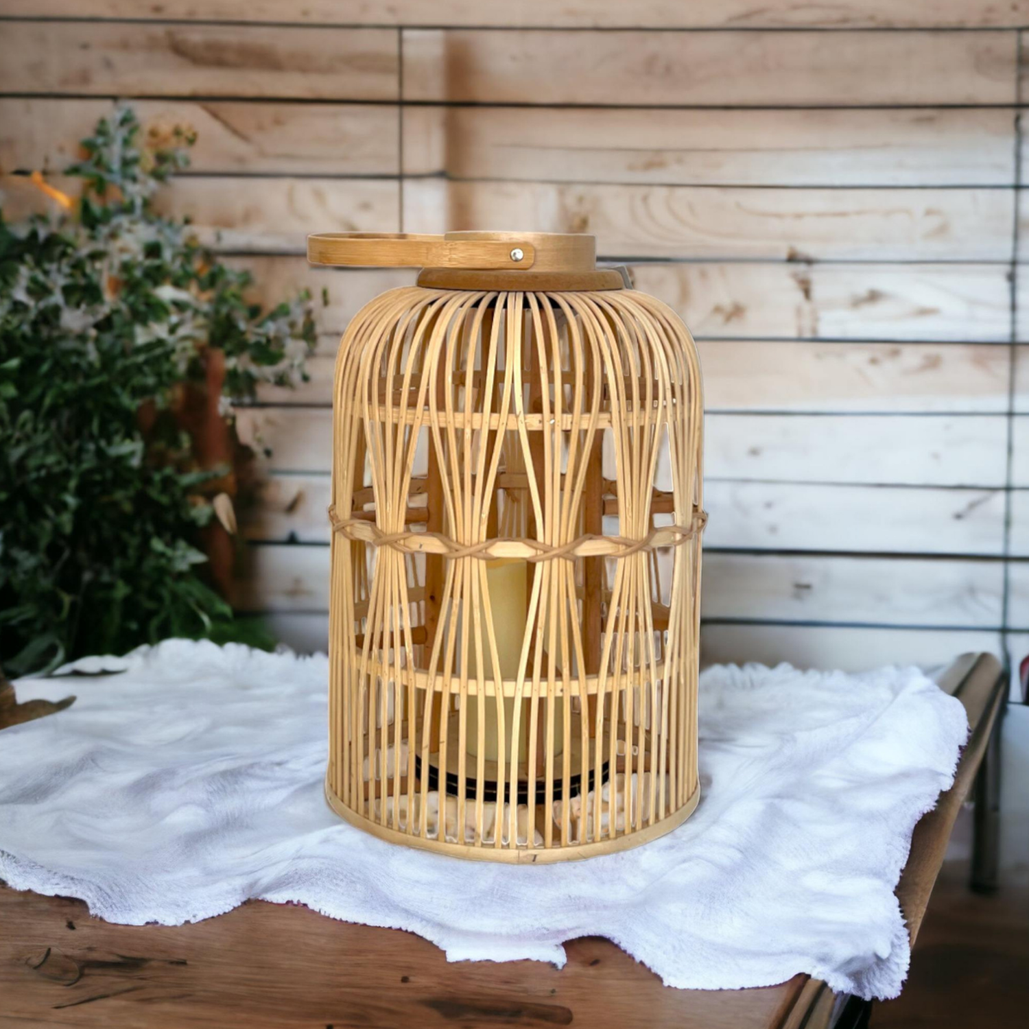 Candelabro De Bambu Natural Porta Vela Nordico Farol 30 CM-2