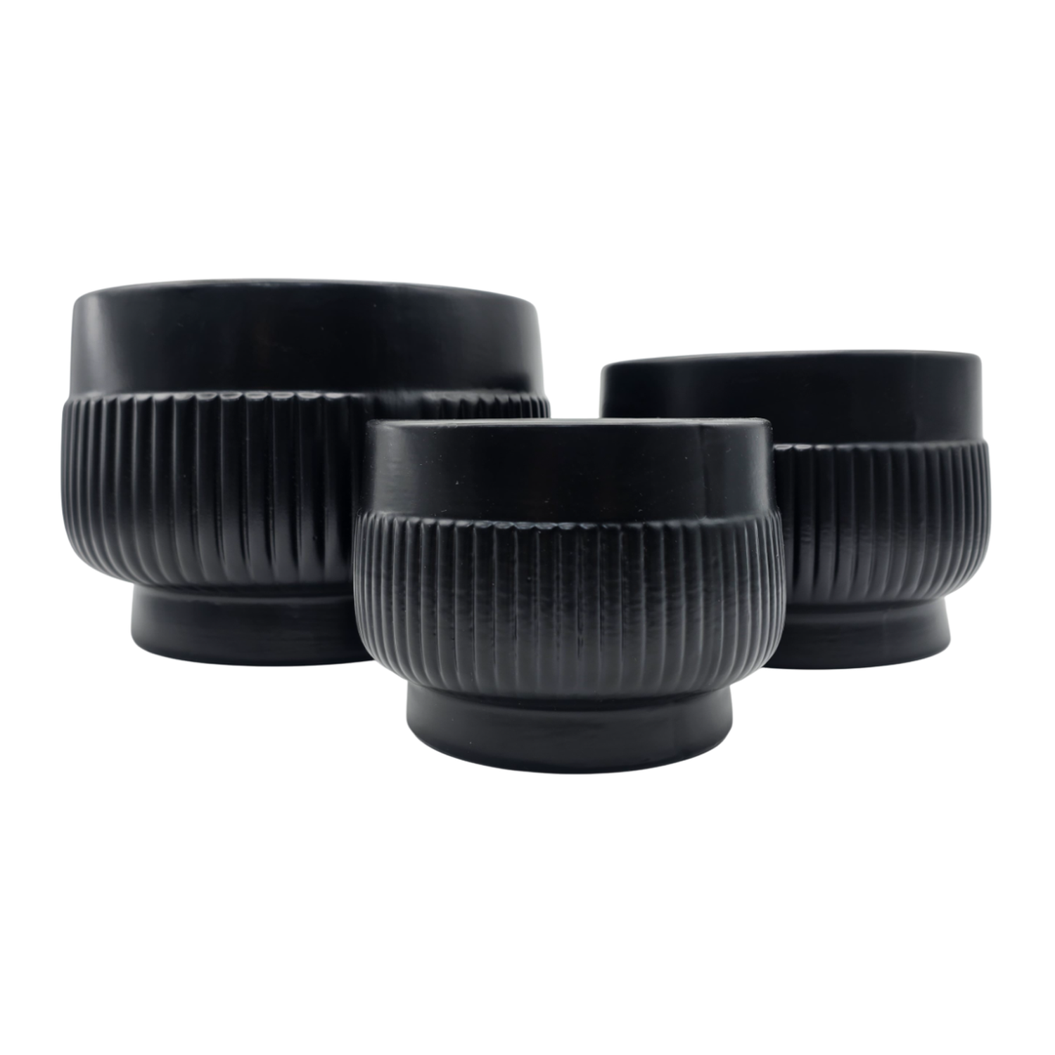 Set 3 Maceteros Maceta De Ceramica Lineas Relieve Negro-5