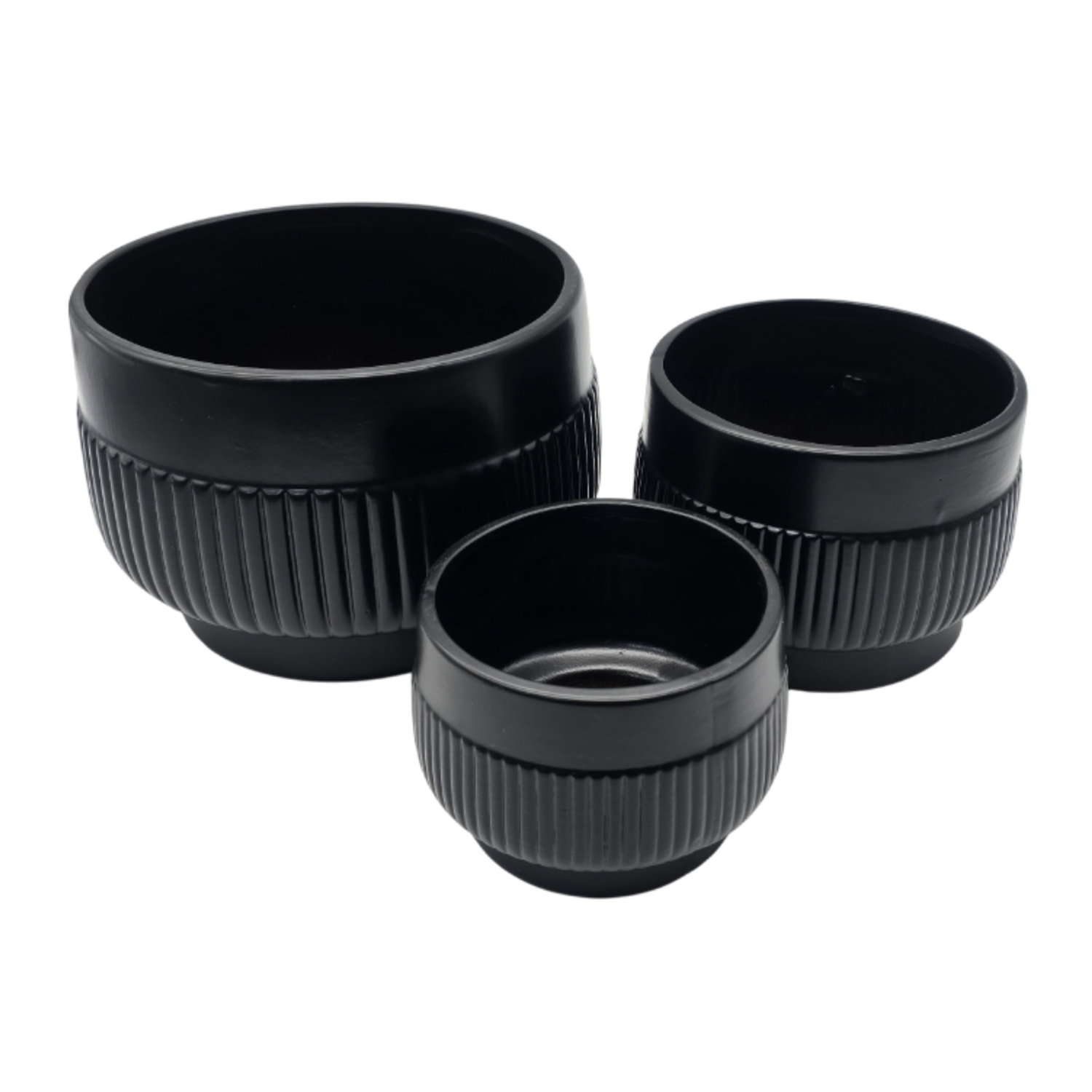 Set 3 Maceteros Maceta De Ceramica Lineas Relieve Negro-6