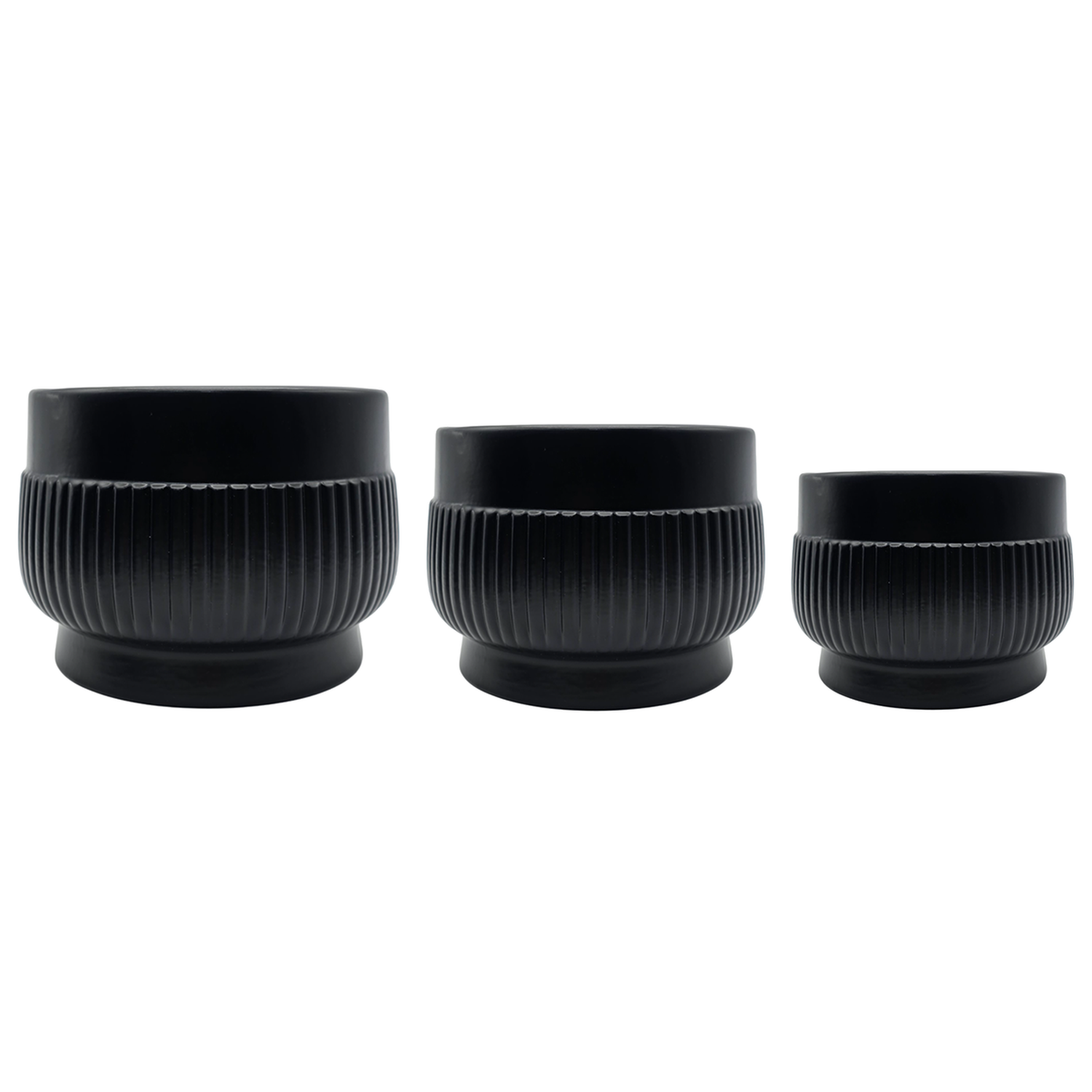 Set 3 Maceteros Maceta De Ceramica Lineas Relieve Negro-8