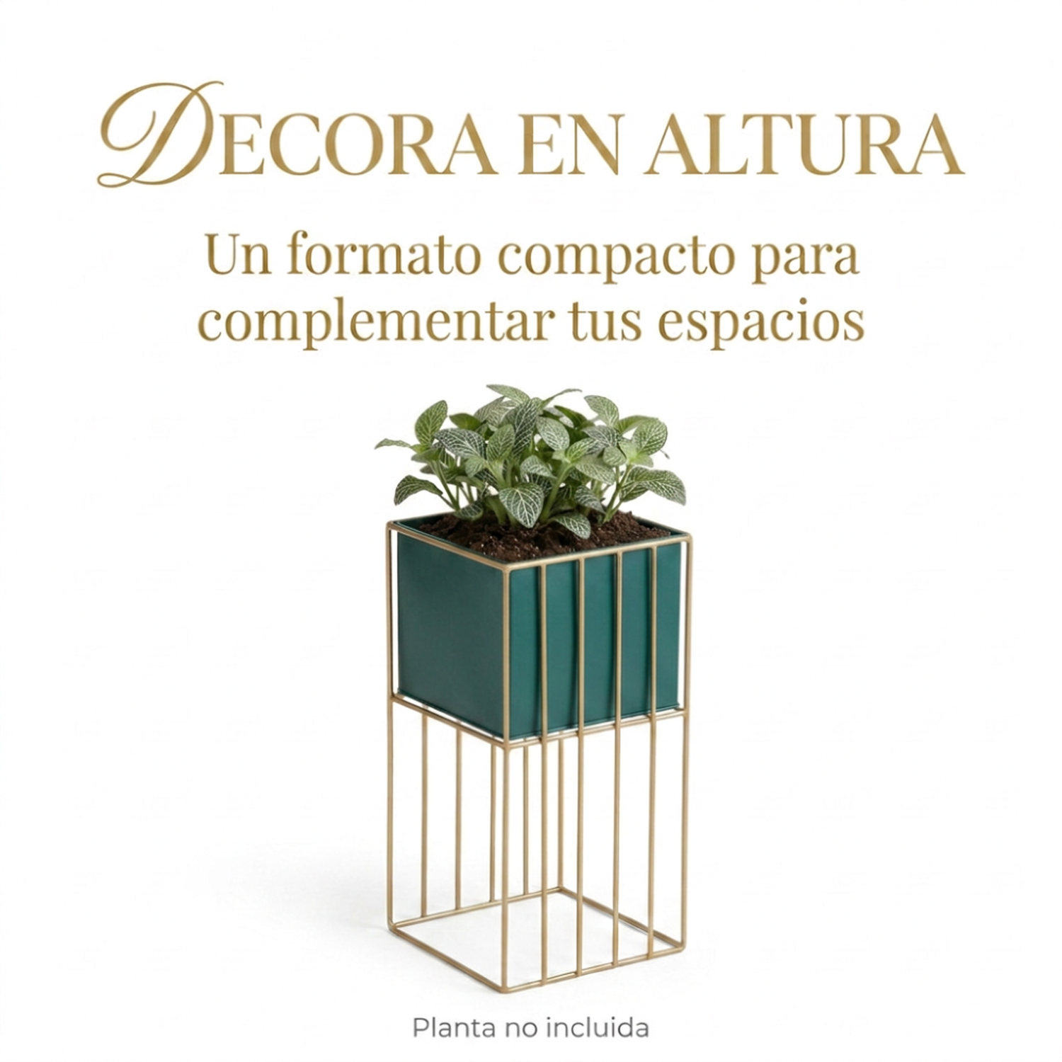Porta Macetero Pedestal Maceta Plantas Verde Dorado Mediano-3
