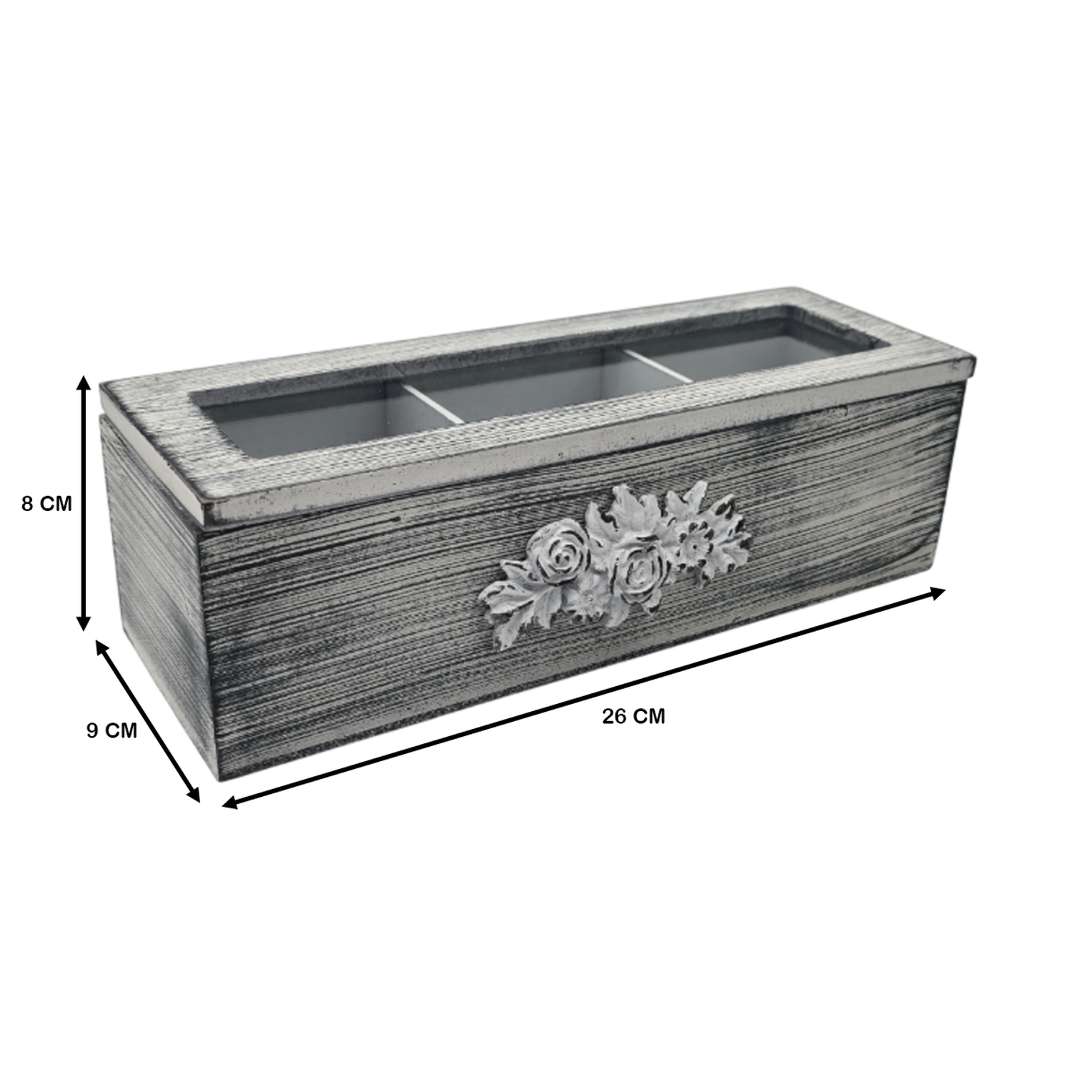 Caja De Te Porta Te Caja De Madera Para Te Gris 3 Divisiones-6