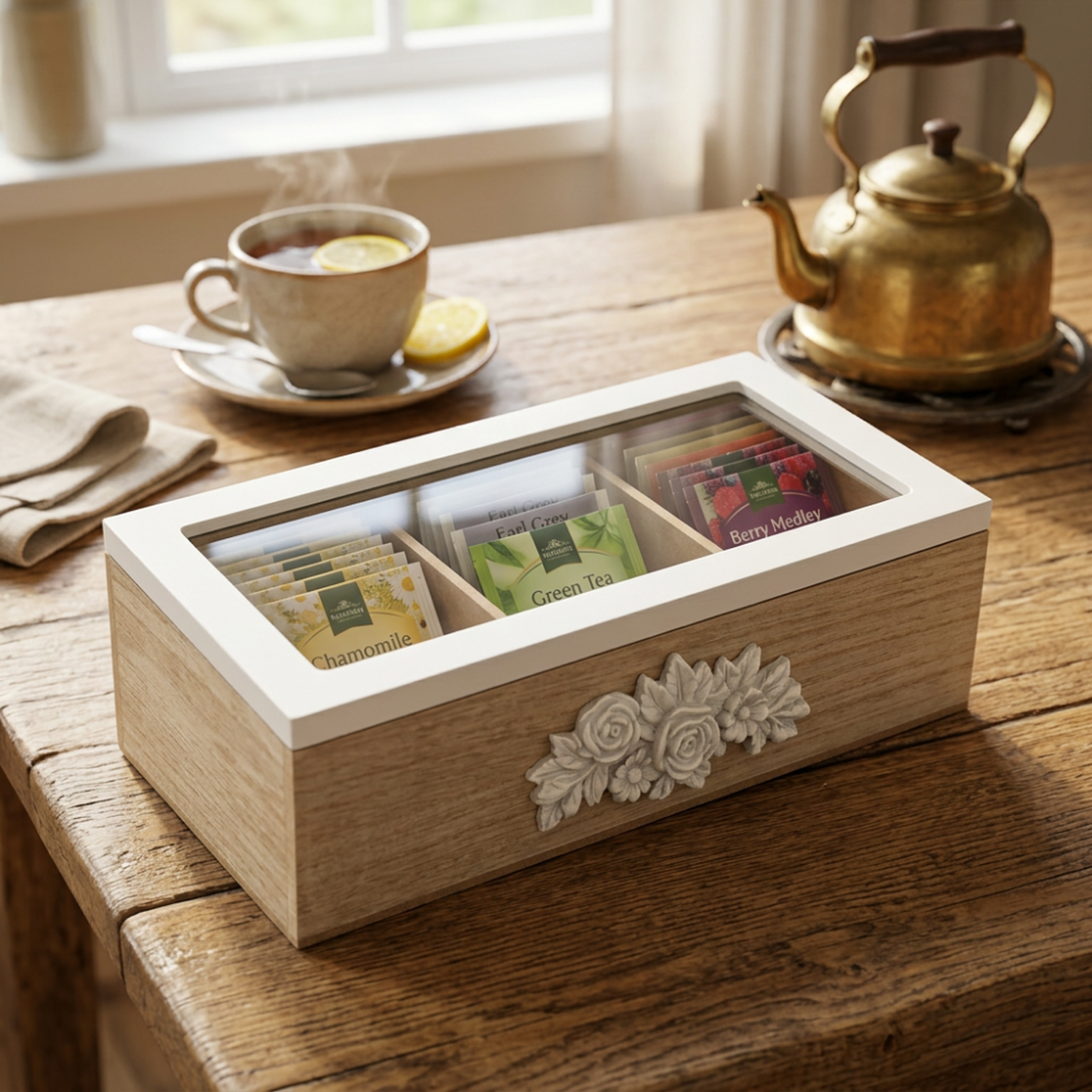 Caja De Te Porta Te Caja De Madera Para Te Gris 3 Divisiones-4
