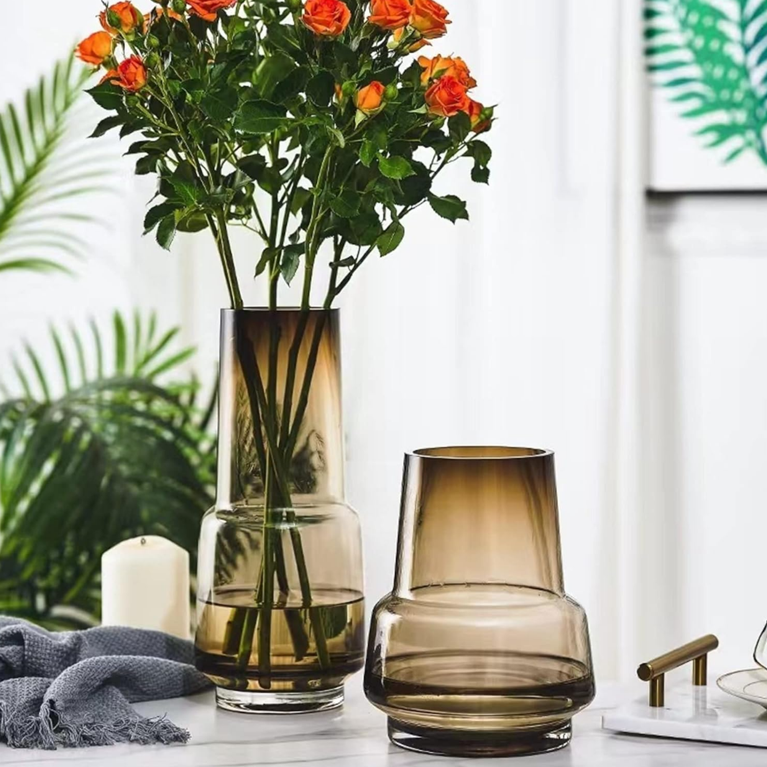 Florero Decorativo De Vidrio Cristal Con Diseño Tonos Gris-6