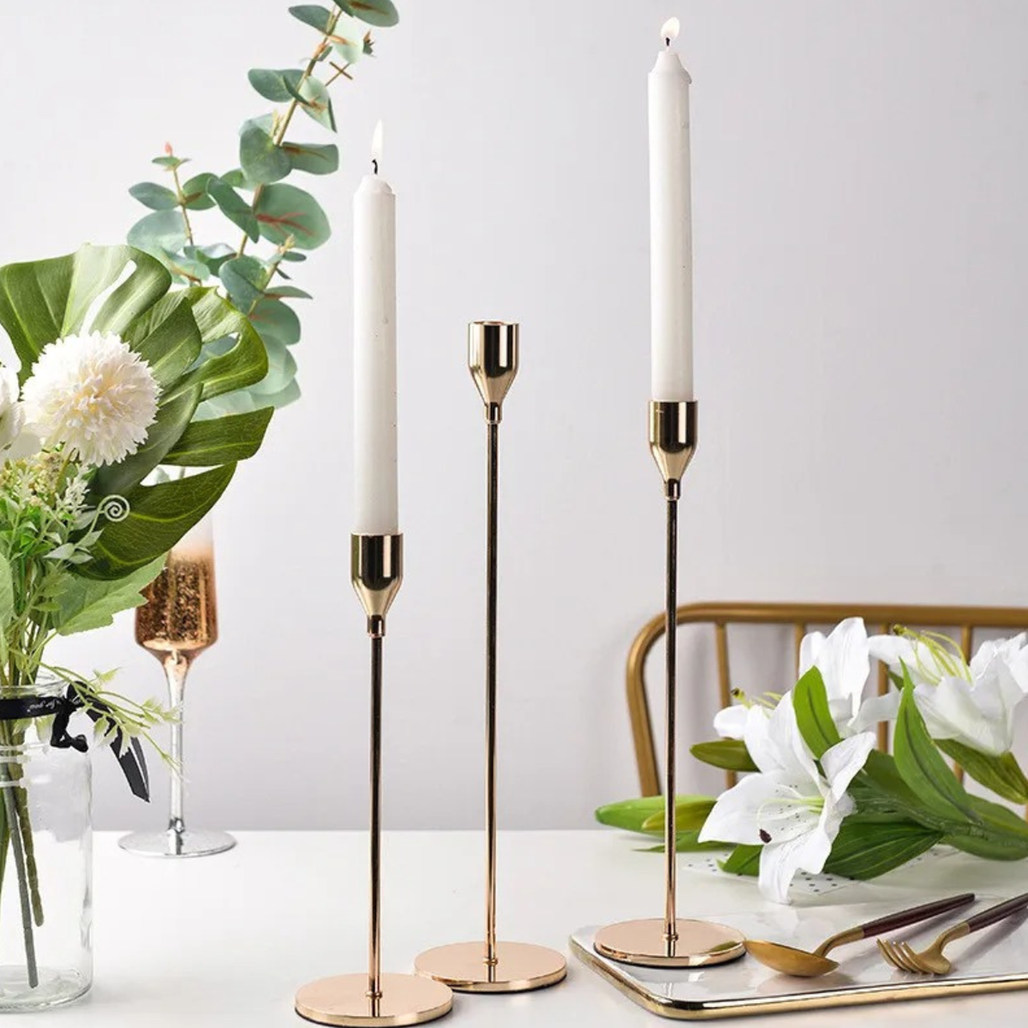 Set 3 Candelabros Porta Velas Dorado Decora Centro De Mesa-8