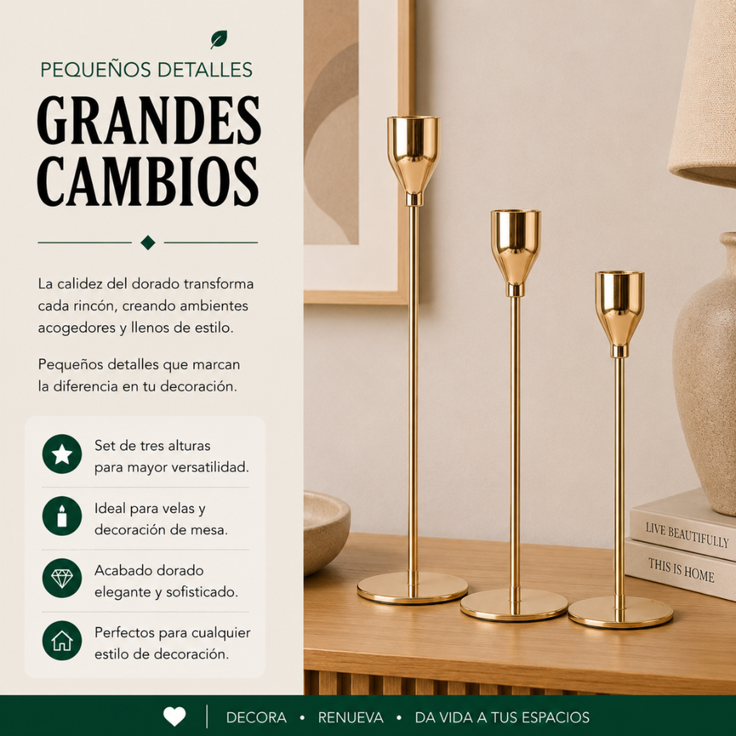 Set 3 Candelabros Porta Velas Dorado Decora Centro De Mesa-3