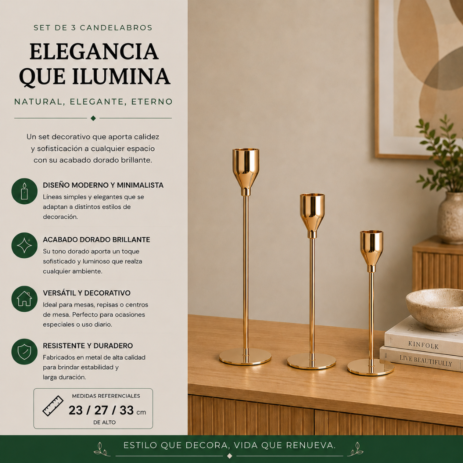 Set 3 Candelabros Porta Velas Dorado Decora Centro De Mesa-4