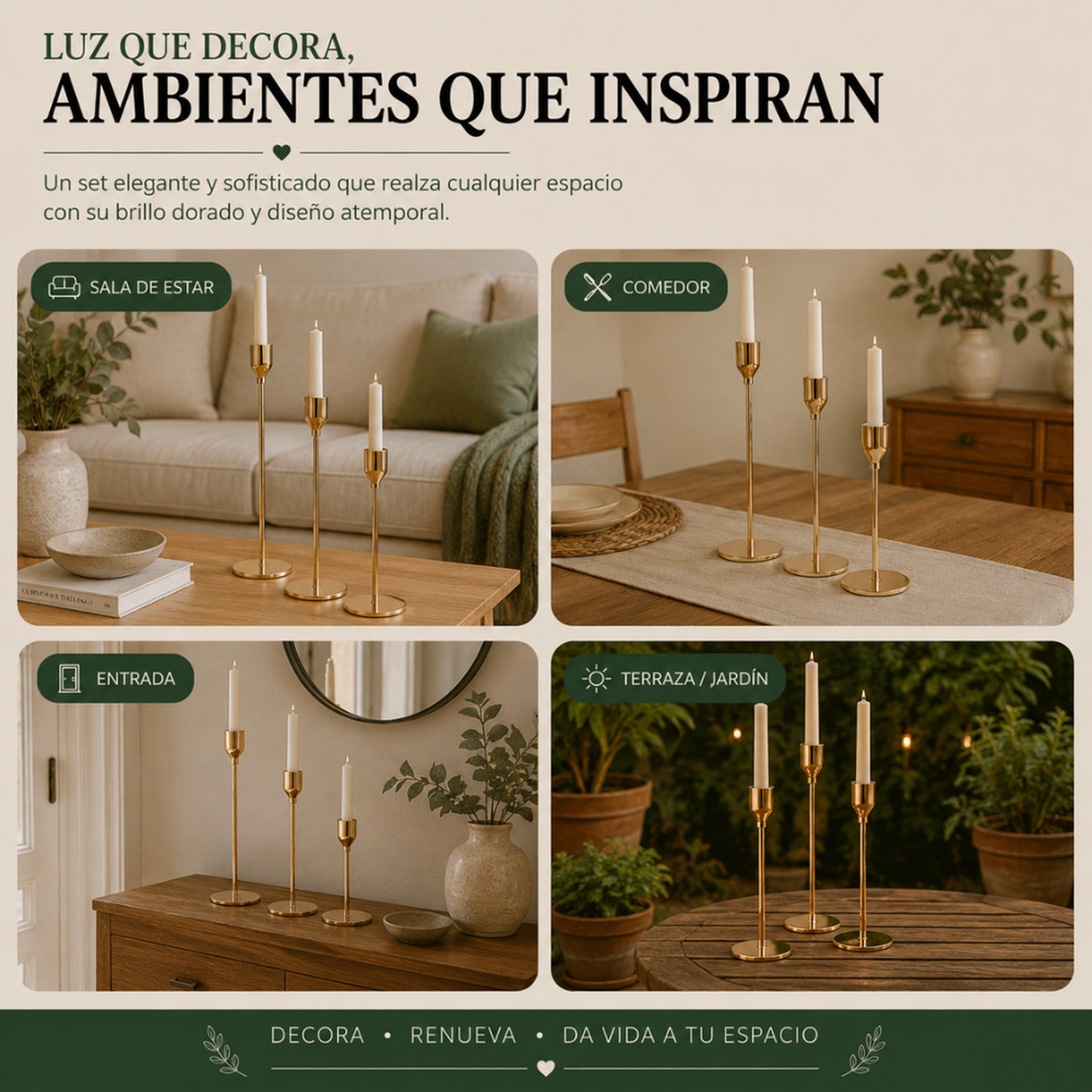 Set 3 Candelabros Porta Velas Dorado Decora Centro De Mesa-5