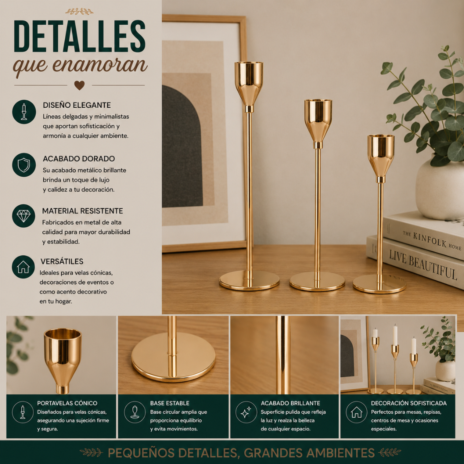Set 3 Candelabros Porta Velas Dorado Decora Centro De Mesa-7