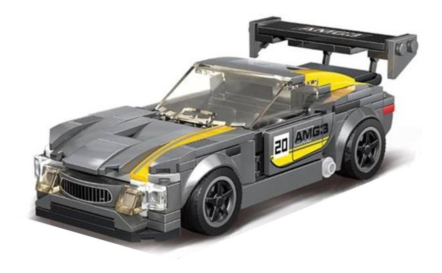 Auto De Carrera Deportivo Armable Gris Amarillo-1