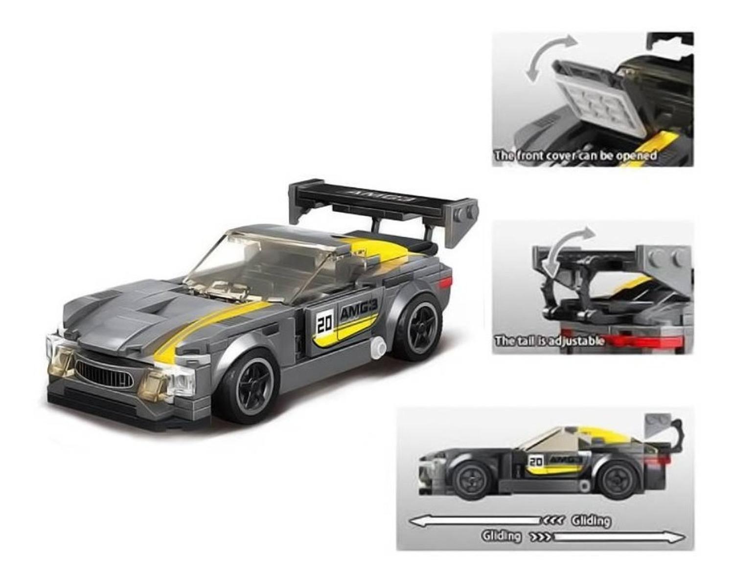 Auto De Carrera Deportivo Armable Gris Amarillo-4