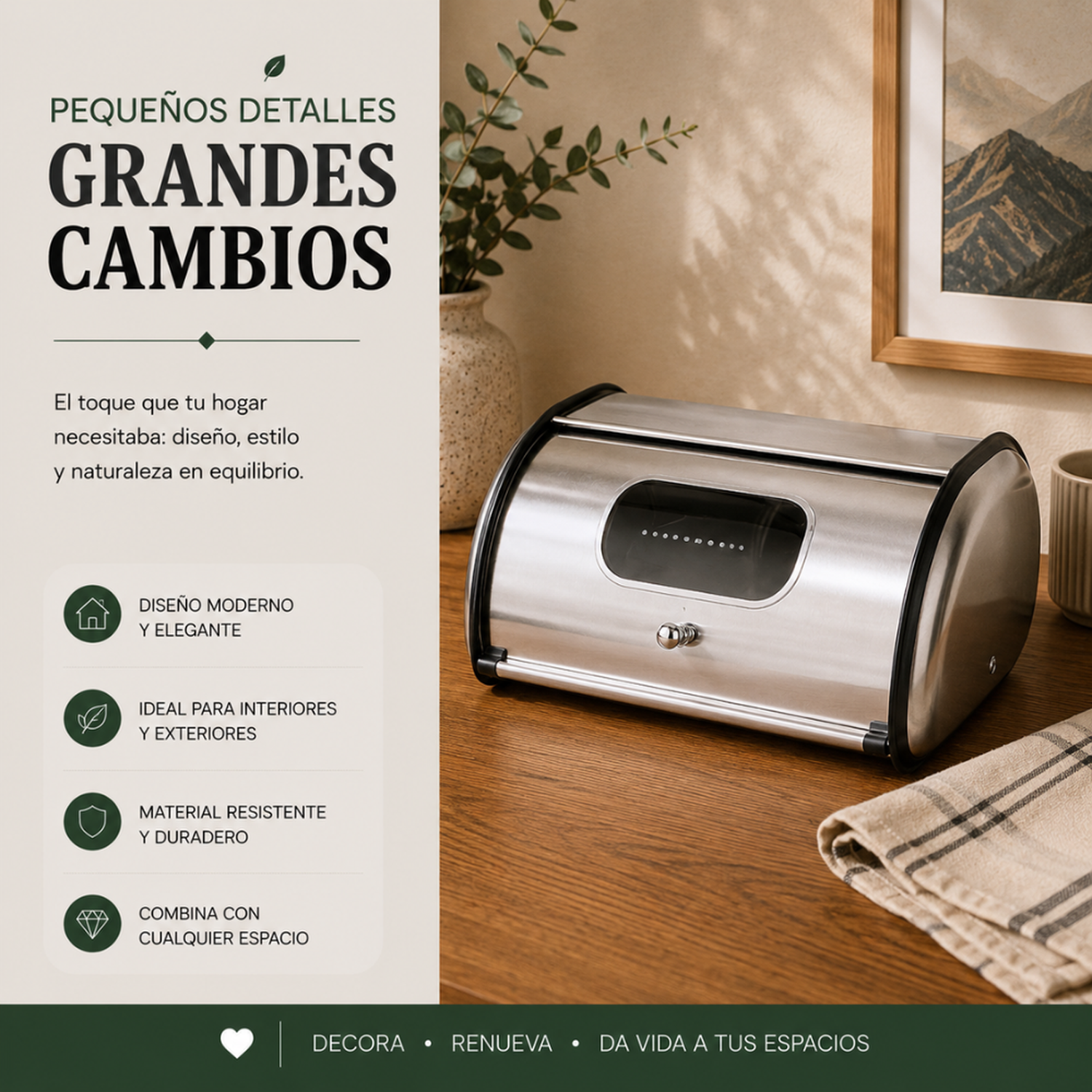 Panera Metálica Vintage Retro Acero Inoxidable Brillante-4