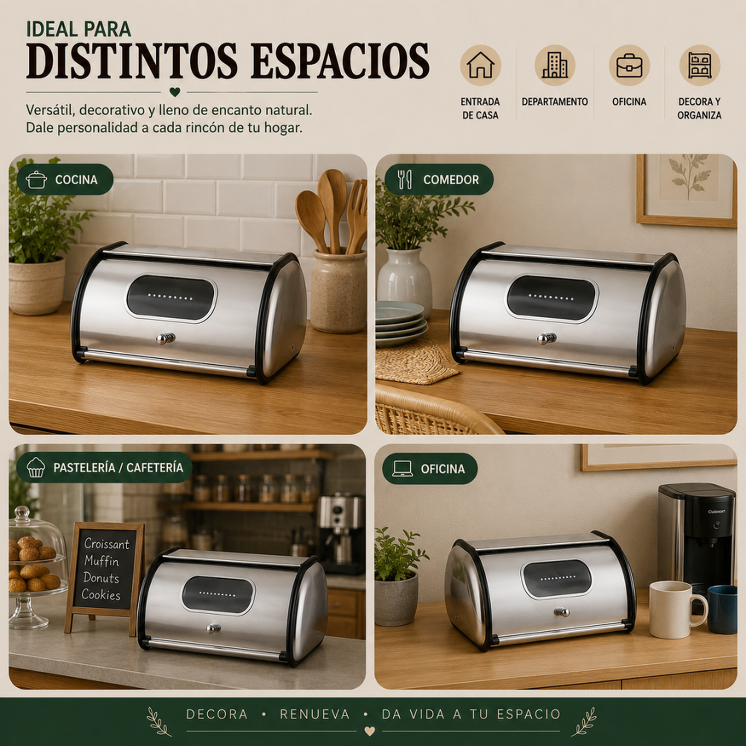 Panera Metálica Vintage Retro Acero Inoxidable Brillante-5