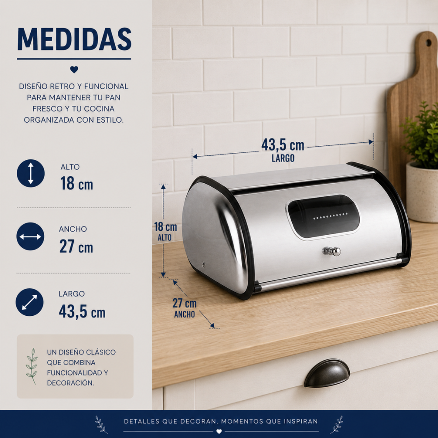 Panera Metálica Vintage Retro Acero Inoxidable Brillante-6