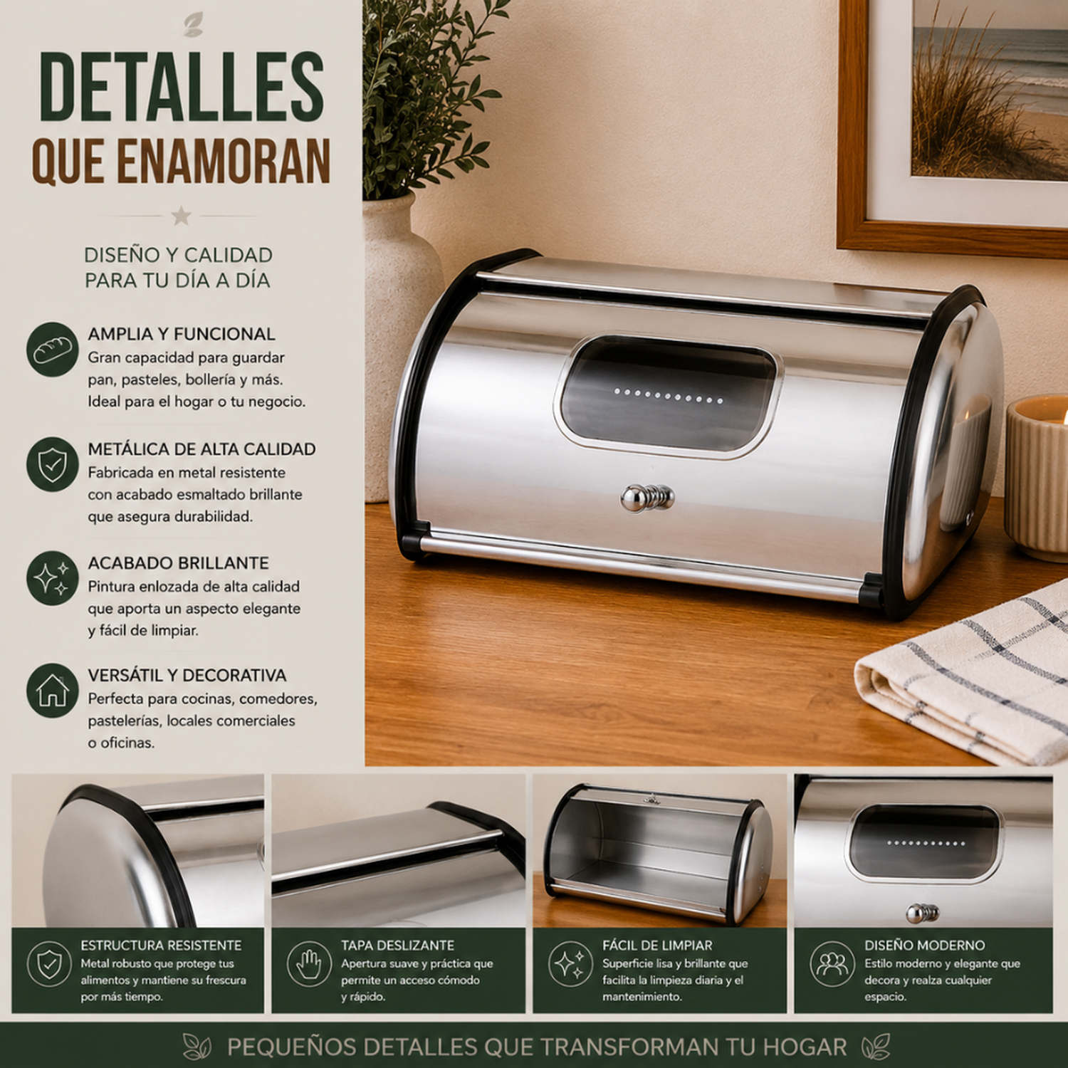 Panera Metálica Vintage Retro Acero Inoxidable Brillante-7