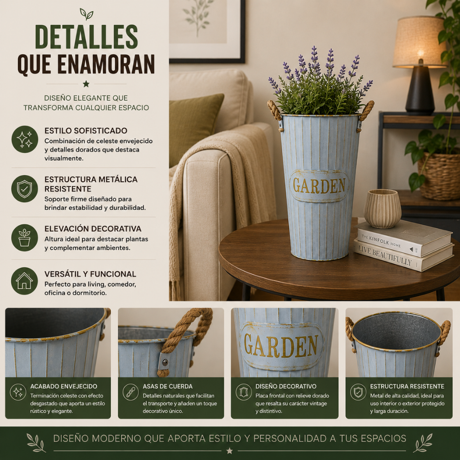 Set 2 Macetero Metalico Decorativo Celeste Tipo Florero XL-5