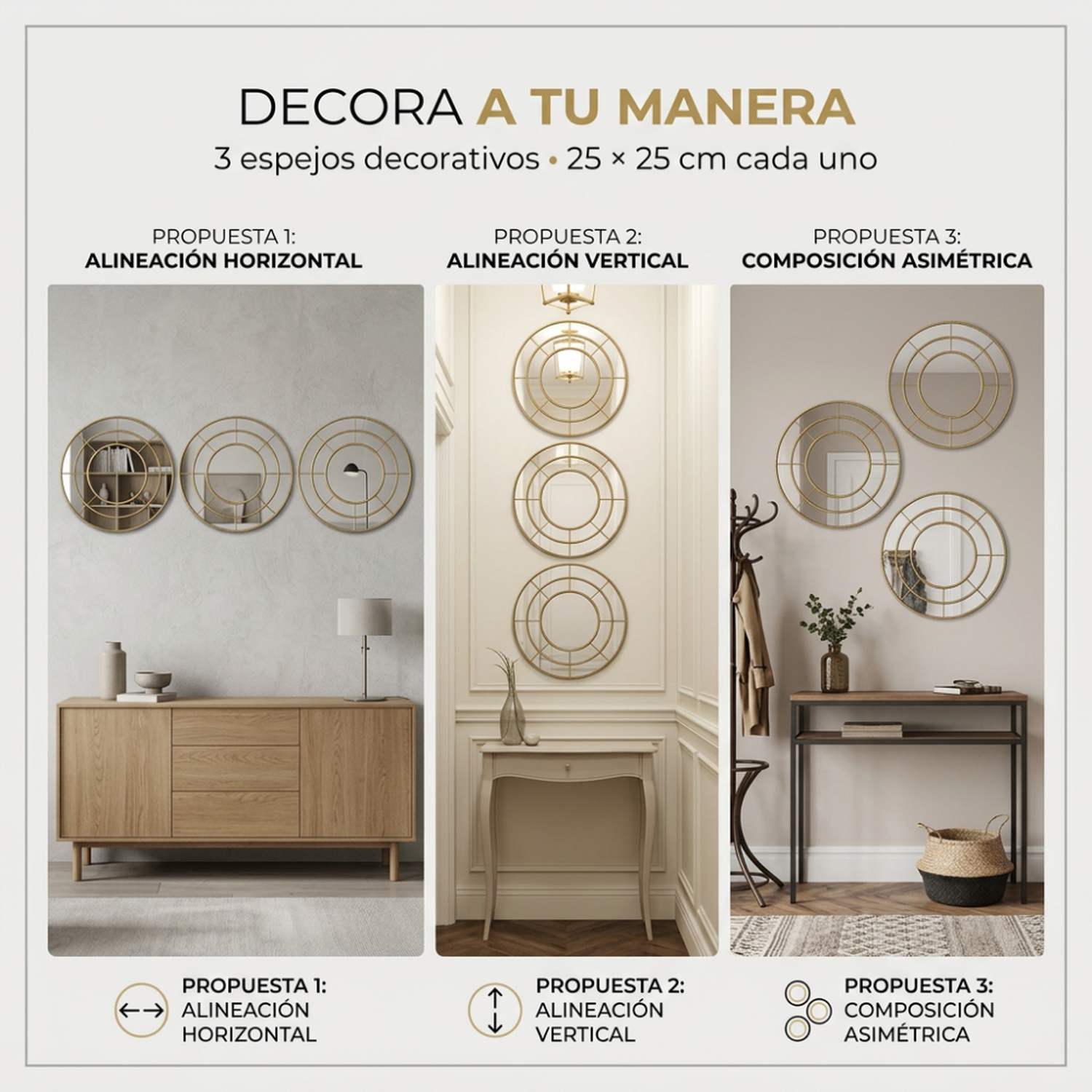 Set 3 Marcos de Espejos Redondos Modernos Decorativos Pared-4