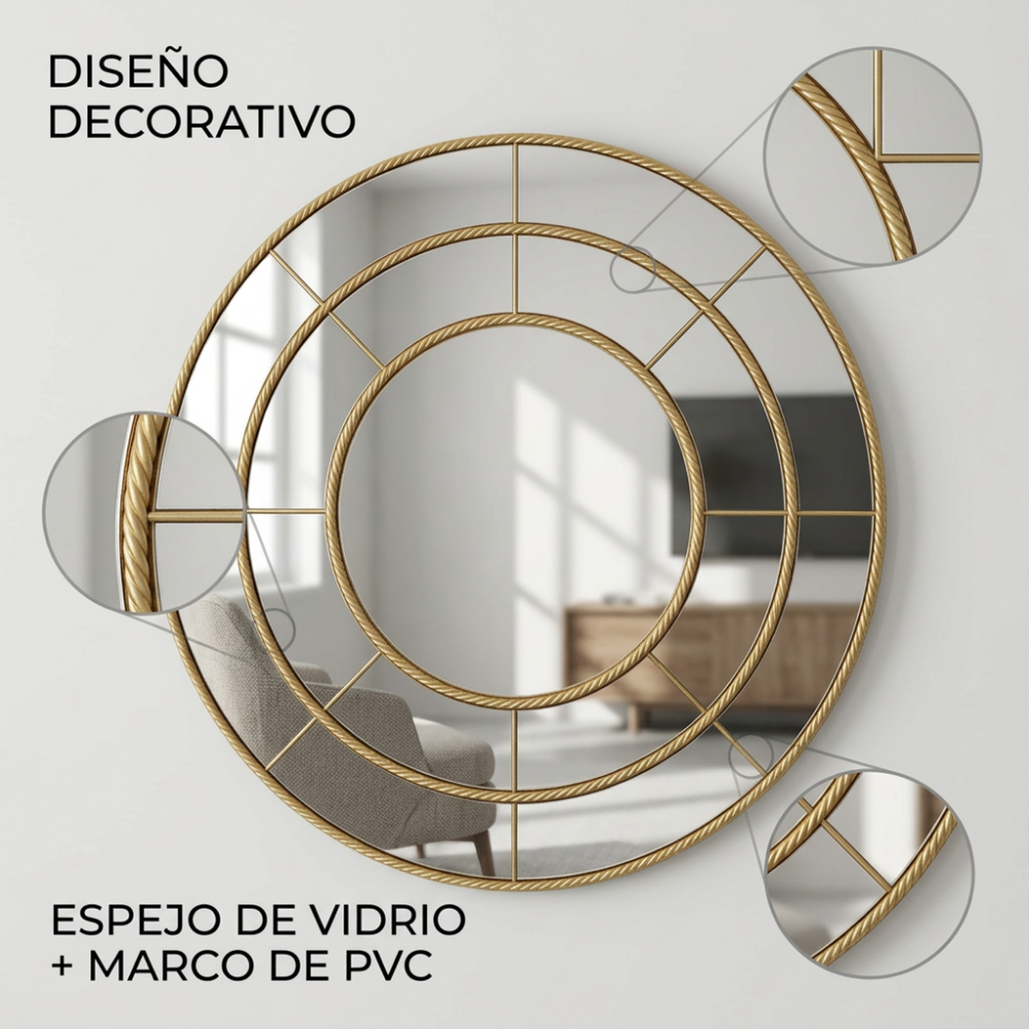 Set 3 Marcos de Espejos Redondos Modernos Decorativos Pared-5