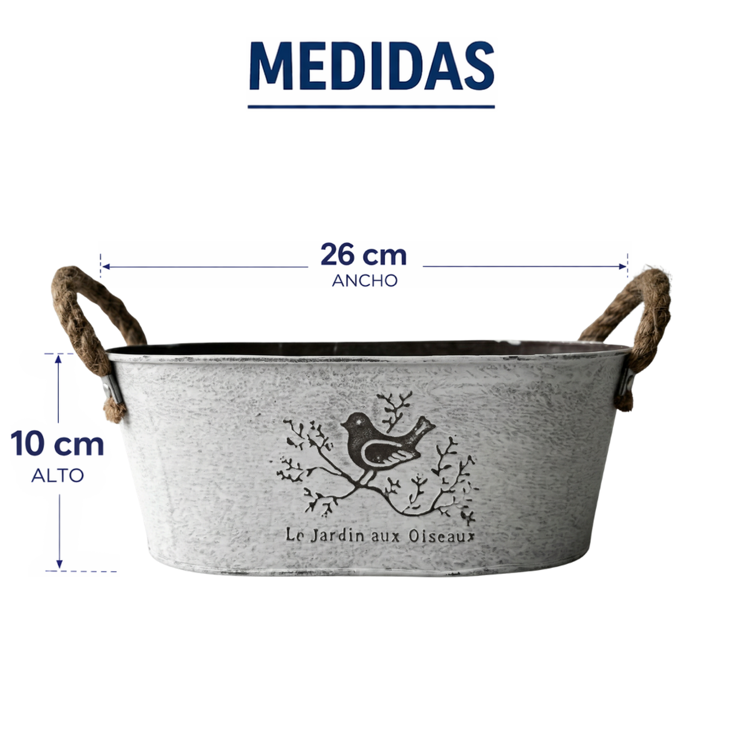 Set 2 Macetero Metalico Blanco Ovalado Decorativo Con Asas S-6