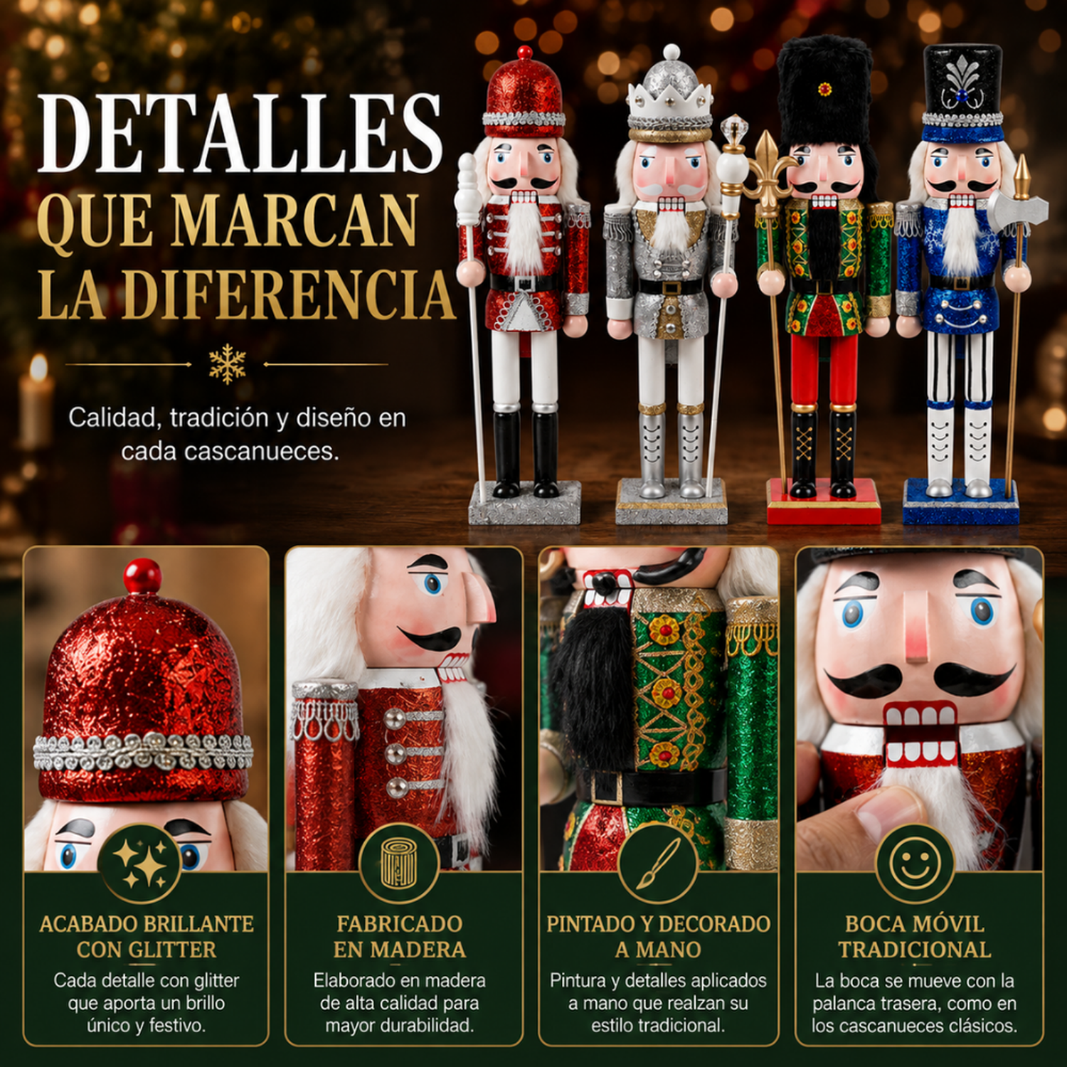 Muñeco Cascanueces Madera 38 Cm Adorno Navideño Decorativo-4