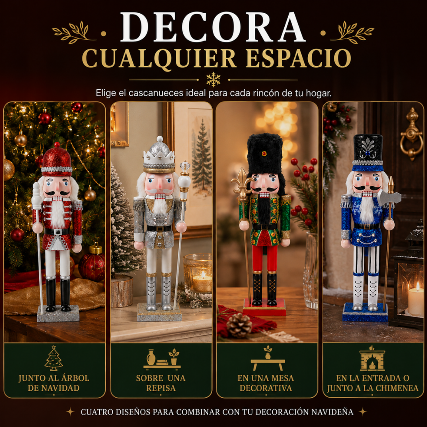 Muñeco Cascanueces Madera 38 Cm Adorno Navideño Decorativo-5