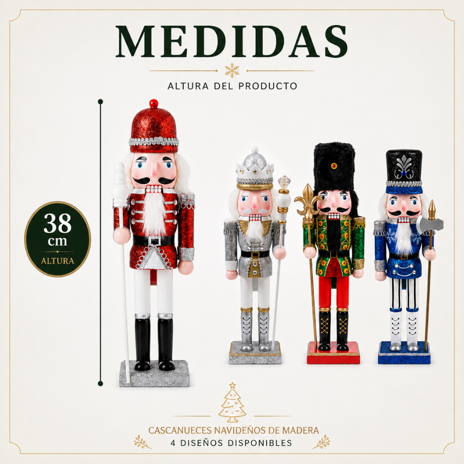 Muñeco Cascanueces Madera 38 Cm Adorno Navideño Decorativo-6