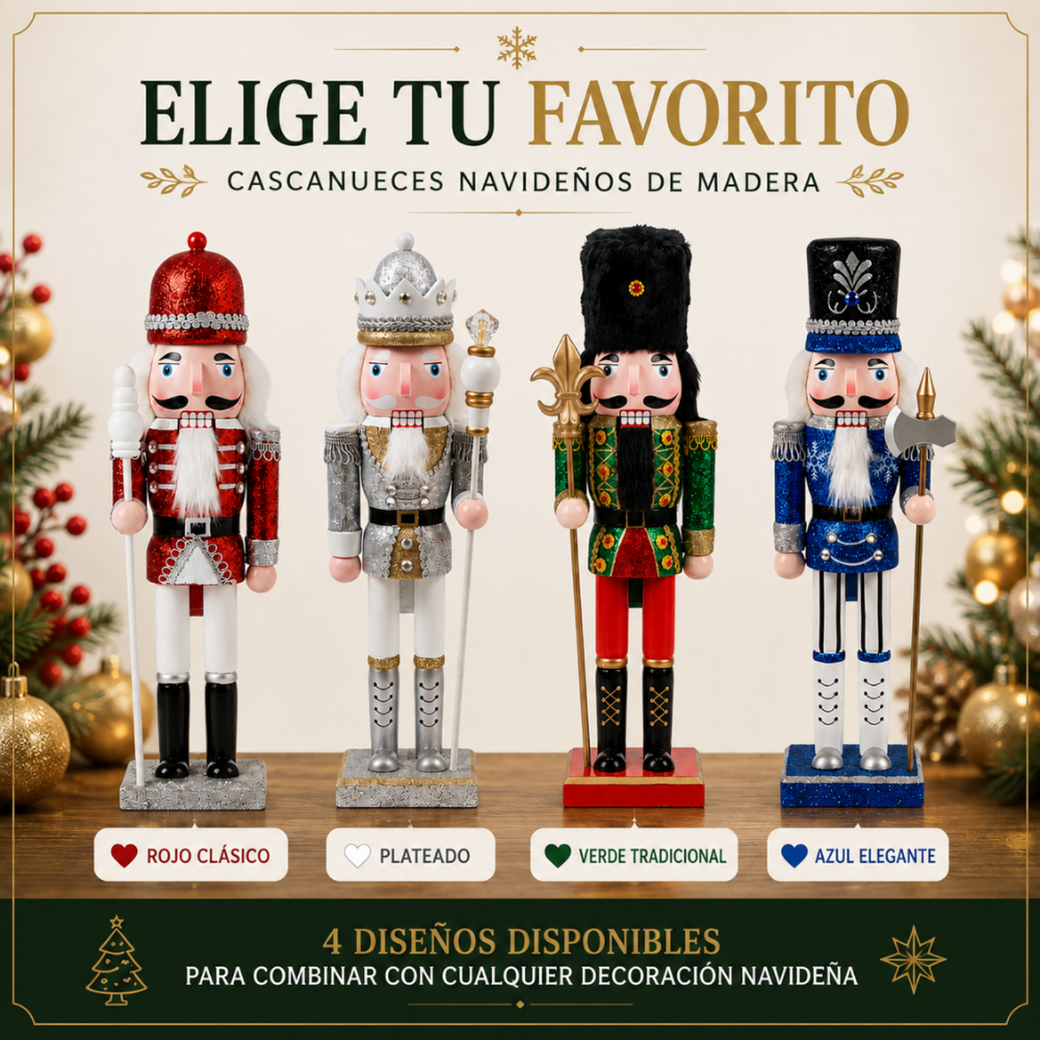 Muñeco Cascanueces Madera 38 Cm Adorno Navideño Decorativo-8